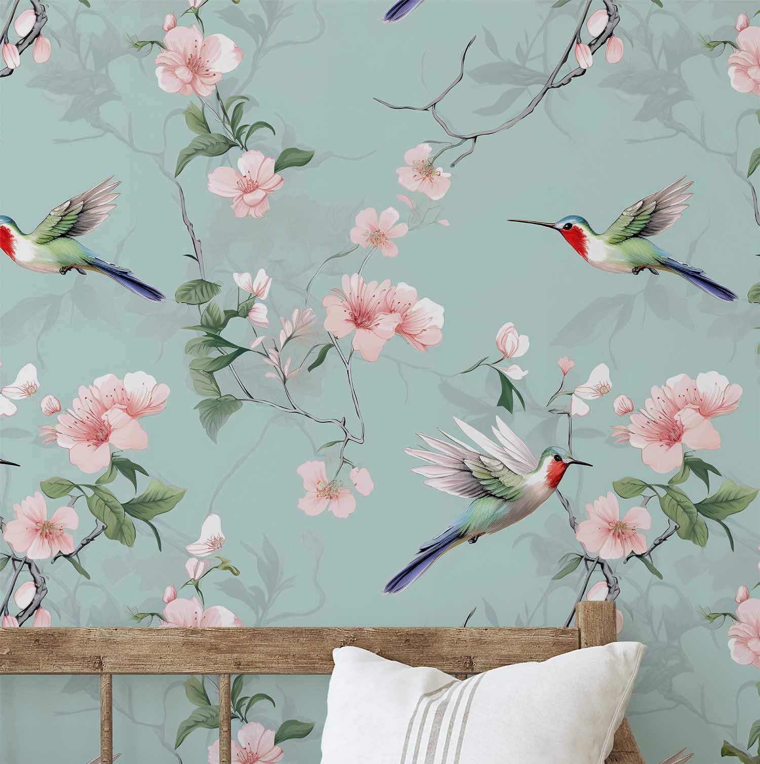 Revêtement mural floral et oiseaux pour créer un salon style nature