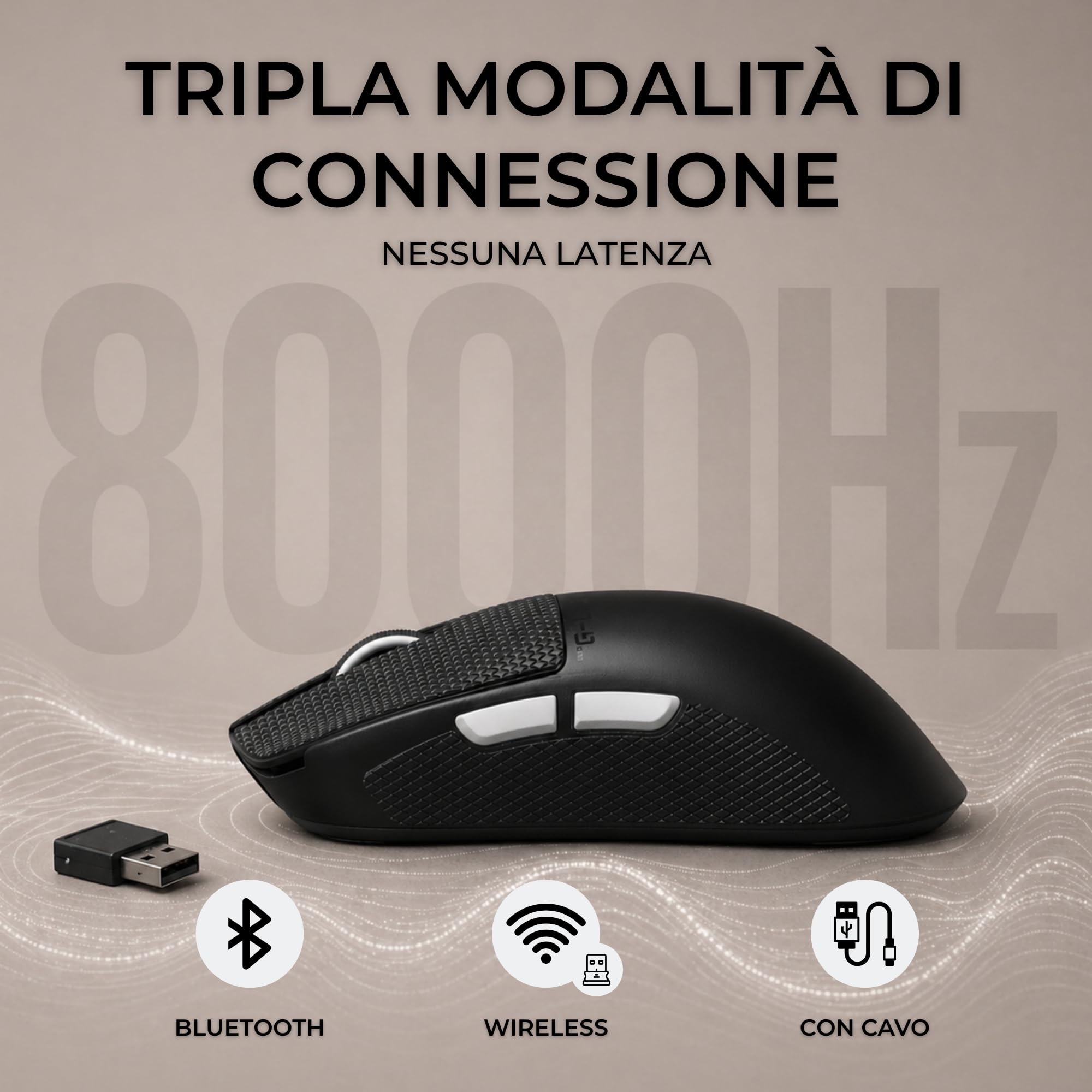 THE G-LAB Kult Elite M150 - Mouse Gaming Sensore Ottico PixArt 3950, 30.000 DPI, 8.000 Hz - Mouse Wireless Tri-Mode 2,4 GHz/Bluetooth/Cablato - 200 Ore di Autonomia, 2 Batterie e Grip - Software