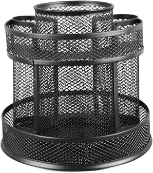 Tyenaza Rotating Pen Holder, Mesh 7 Compartments Strong Metal Rotating Desk Organizer for Family Office Dormitory
