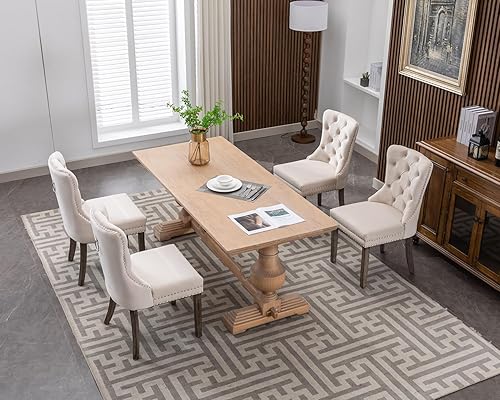 Miniatura 9 de KCC Nikki Collection - Juego de 2 sillas de comedor de terciopelo tapizadas de alta gama con anillo trasero de clavo, patas de madera maciza, estilo