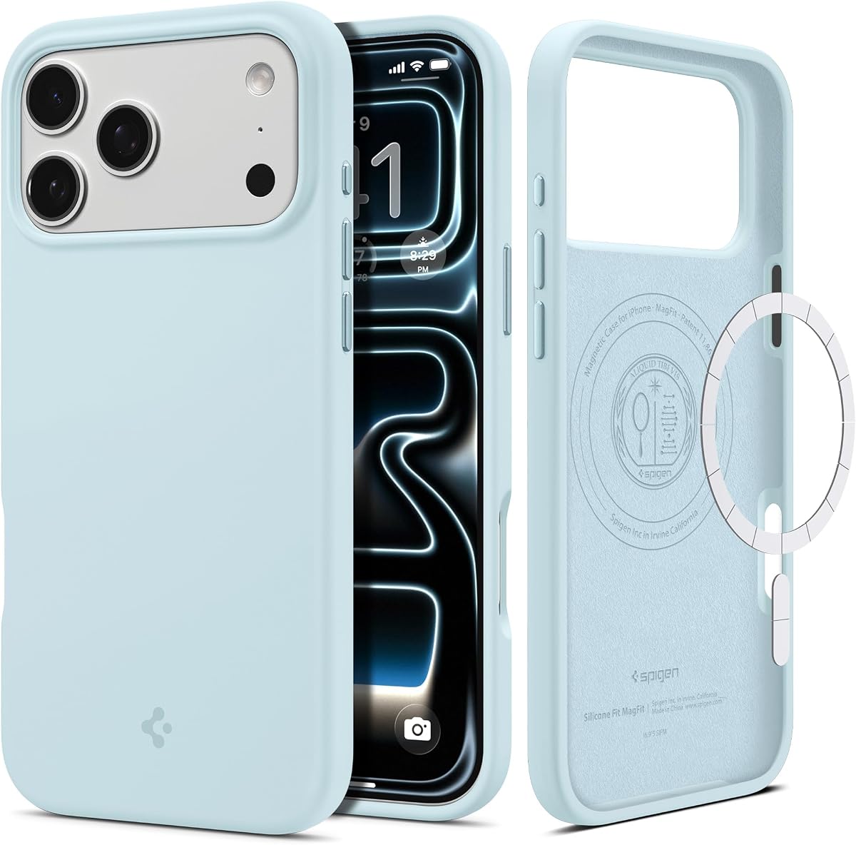 Spigen for iPhone 17 Pro Case, Silicone Fit MagFit [Compatible with MagSafe] - Mute Blue