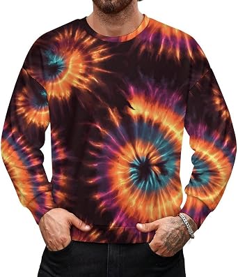 Mens Rainbow Tie Dye Graphic Sweatshirts Long Sleeve Pullover Activewear Sweatshirt