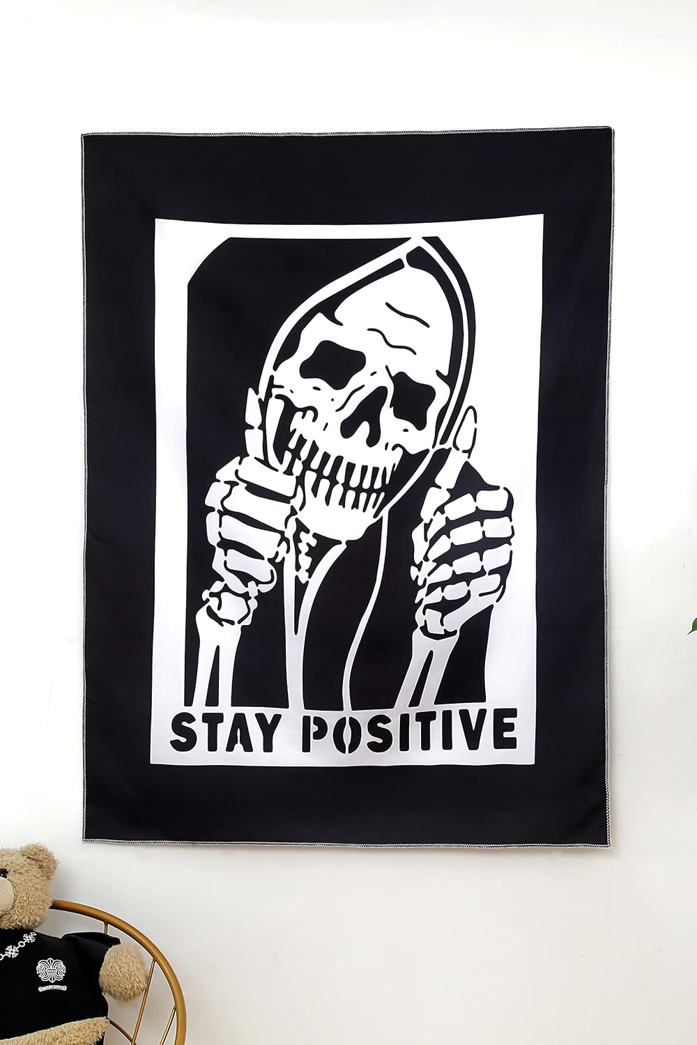Ralxion Stay Positive Skull Tapestry 30 x 40 Small Funny Tapestry for Bedroom Wall