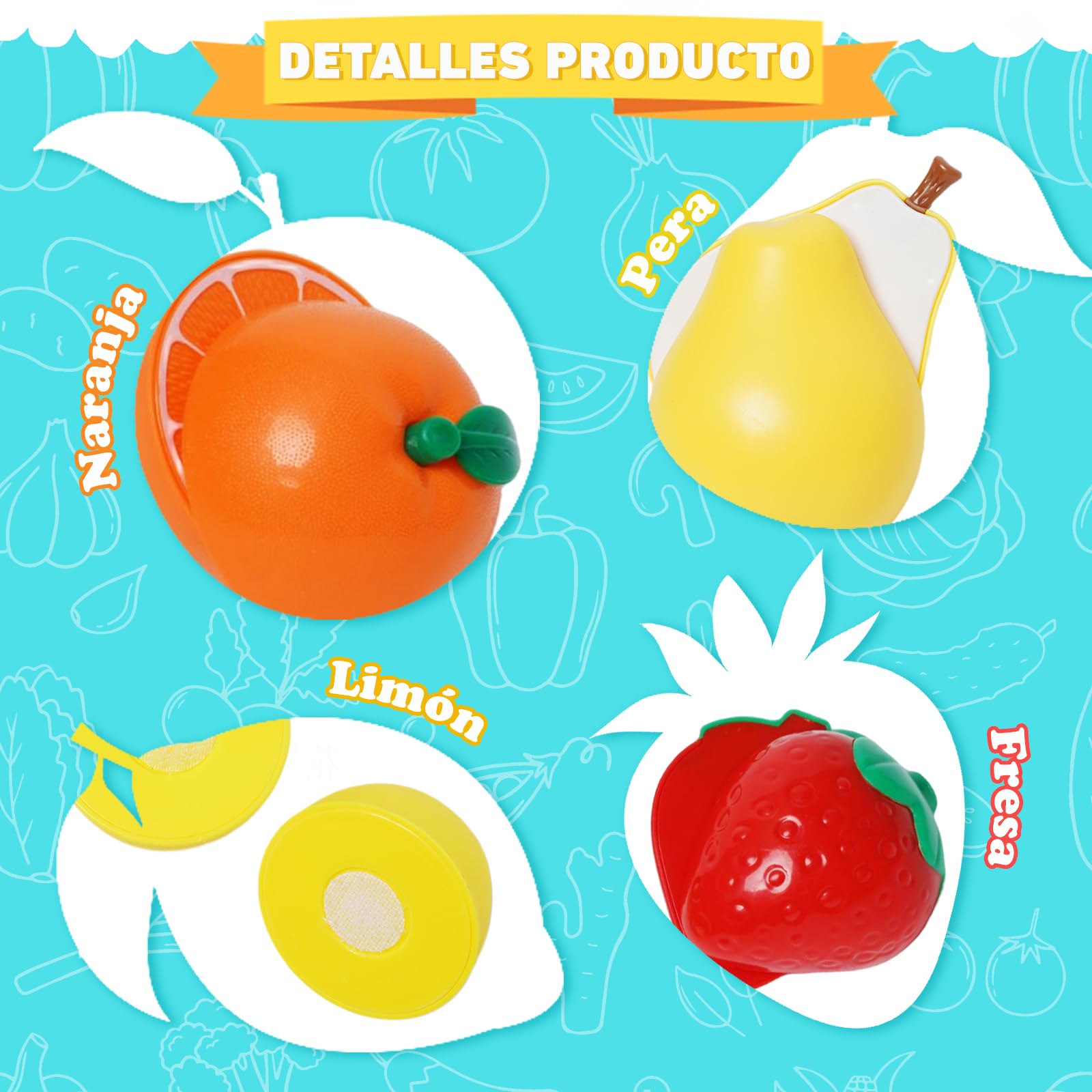 Set De 75 Piezas De Frutas Y Verduras De Juguete Para Cortar - Cocinita Infantil Con Tablas Y Cuchillos - Regalo Educativo 3+ Años