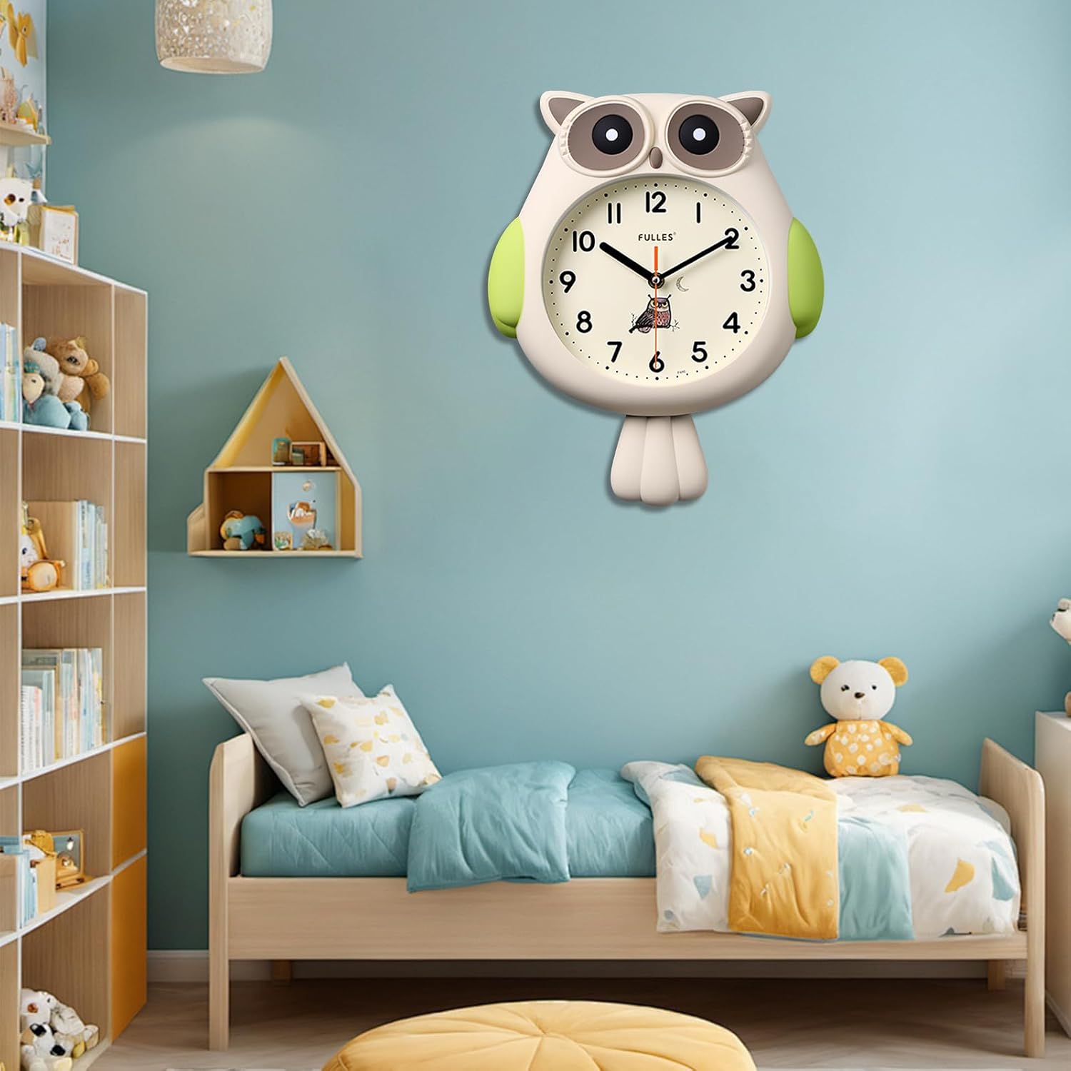 Ergocar Owl Wall Clock, No Tick Silent Modern Cartoon Wall Clock, Swing, Suitable for Living Room, Bedroom, Kitchen, Office