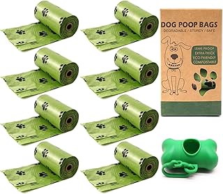 120 Count Cat Litter Box Liners Dog Poop Waste Bags with 1 Cute Poop Bag Dispenser for Pets, Leak Proof and Thick Waste Bag Refill Rolls Bag for Dogs Cats Poop Litter Trash, Unscented Compostable Bags