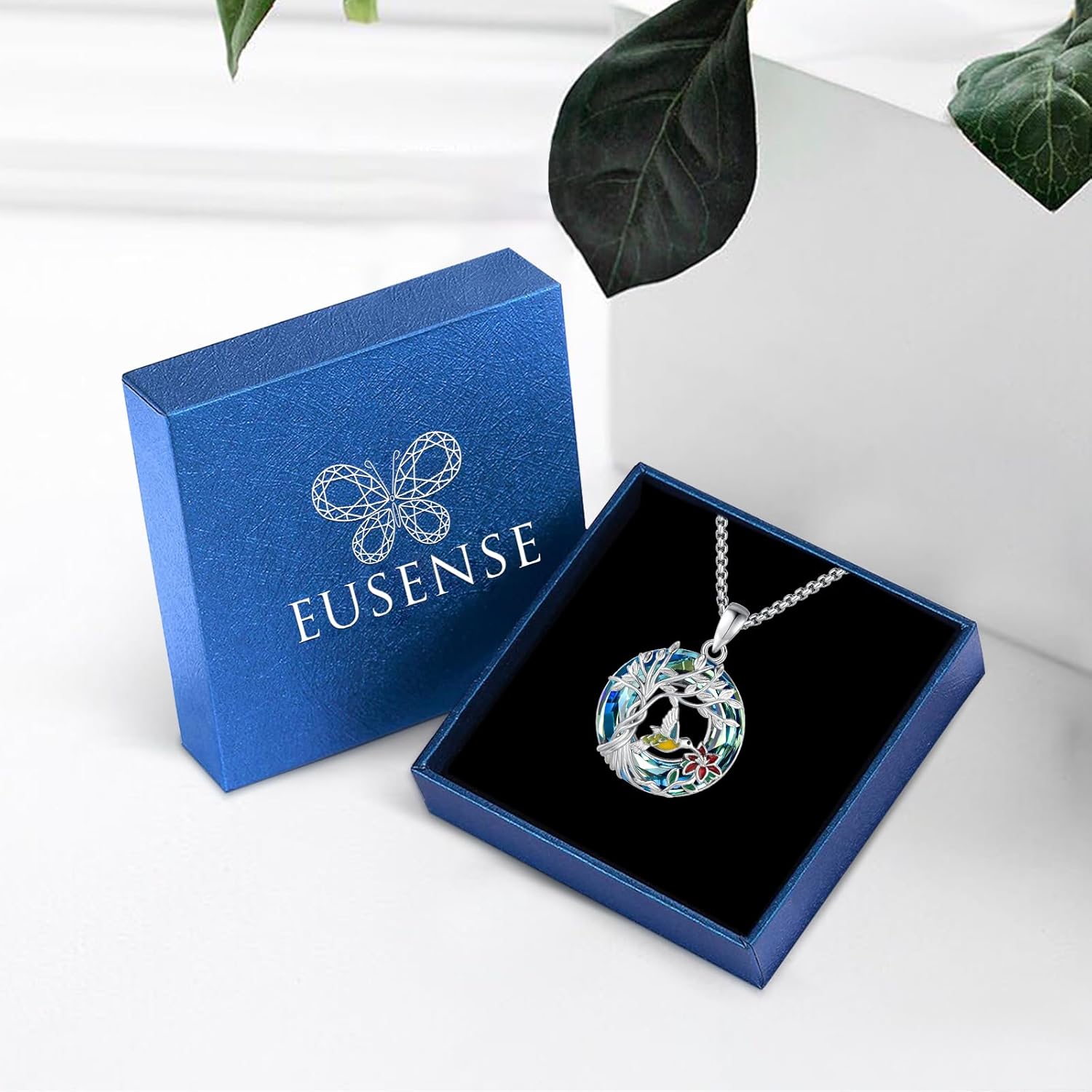 Eusense 925 Sterling Silver Hummingbird/Cat/Dog/Tree of Life/Cow Necklace Animals Pendant Jewelry Gifts for Women Men