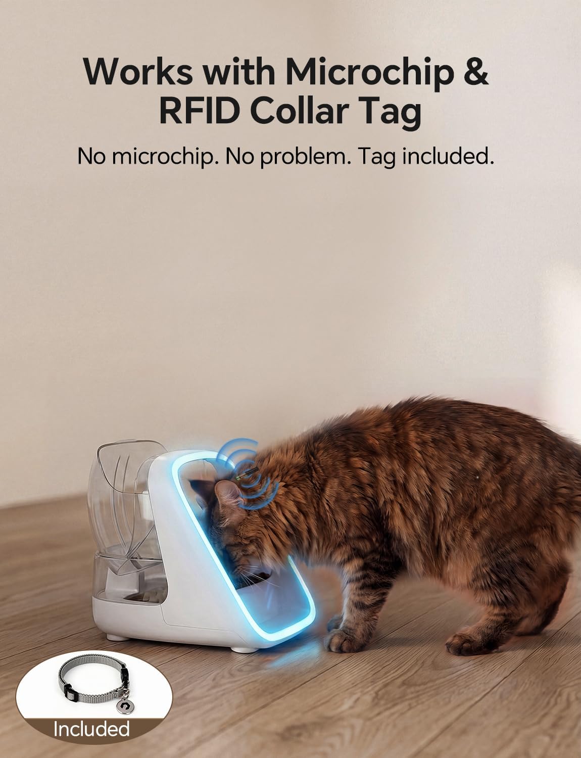 Microchip Cat Feeder for Multi-Cat Homes, RFID Pet Feeder that Stops Food Stealing, Works with Microchip or RFID Tag, Rechargeable, Stainless Steel Bowl for Wet & Dry Food