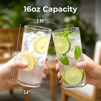 Zulay Kitchen Plastic Drinking Glasses (Set of 12) 16oz Acrylic Shatterproof Water Cups for Home, Kitchen & Outdoors Crystal Clear Glass Look BPA & Lead-Free Top-Rack Dishwasher Safe