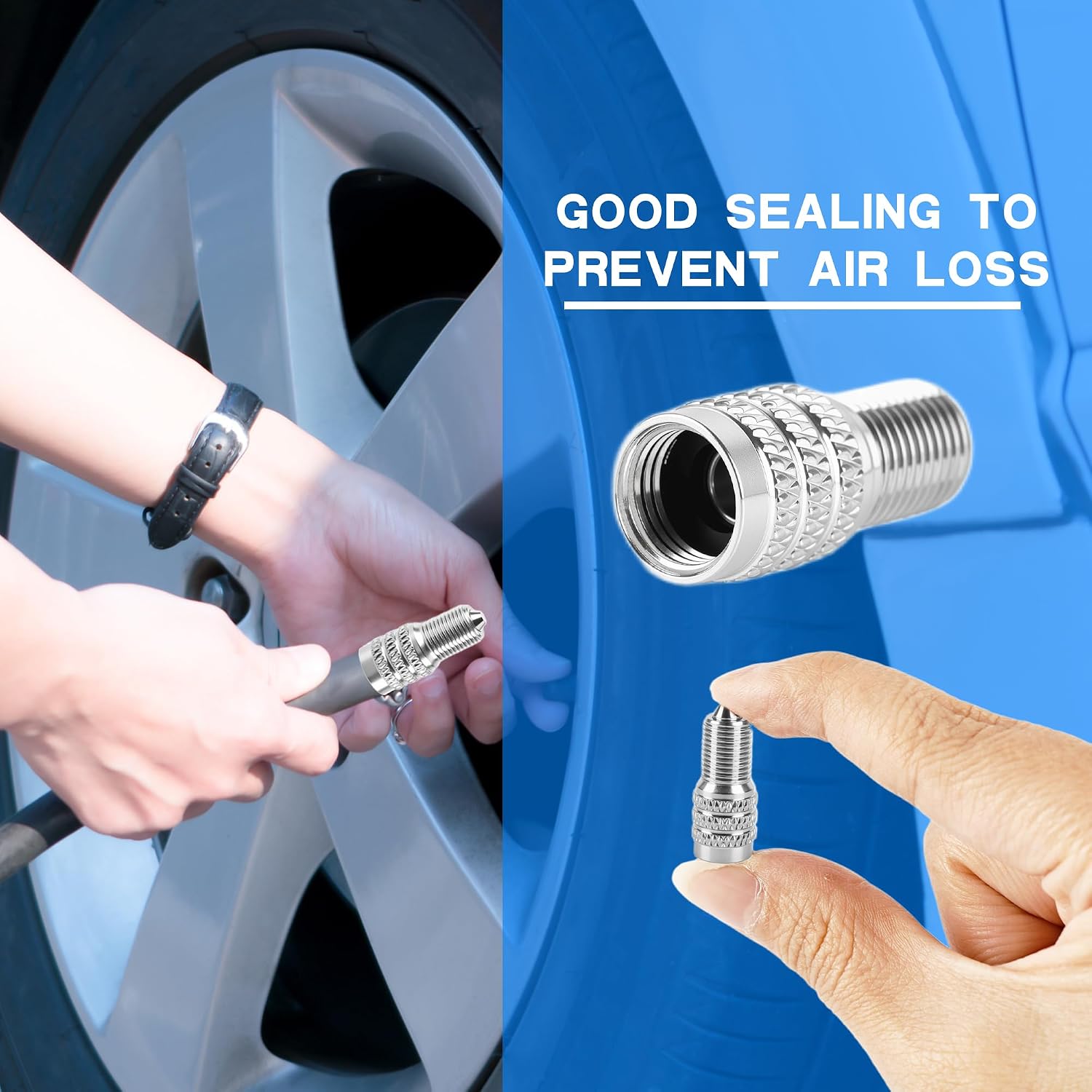 40 Pcs Double Seal Valve Stem Caps Metal Valve Cap Bulk Inflate Tire Valve Flow Through Tires Air Cap for Car Van Trailers Semi Trailer Boats