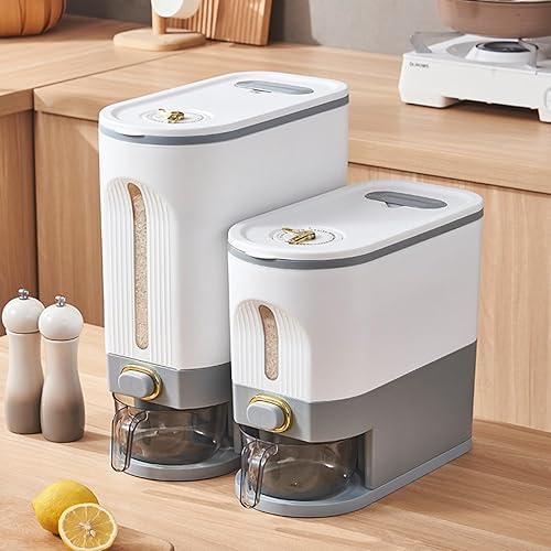 Dispensador de arroz de 22 libras, recipientes de cereales sellados a prueba de humedad, dispensador de cereales con tapa con taza medidora y