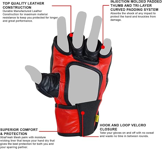 Combat Corner MMA Leather Construction Tech Fight Spar Gloves for Men and Women - Kickboxing, MMA, Muay Thai Fighting Training Sparring Gloves
