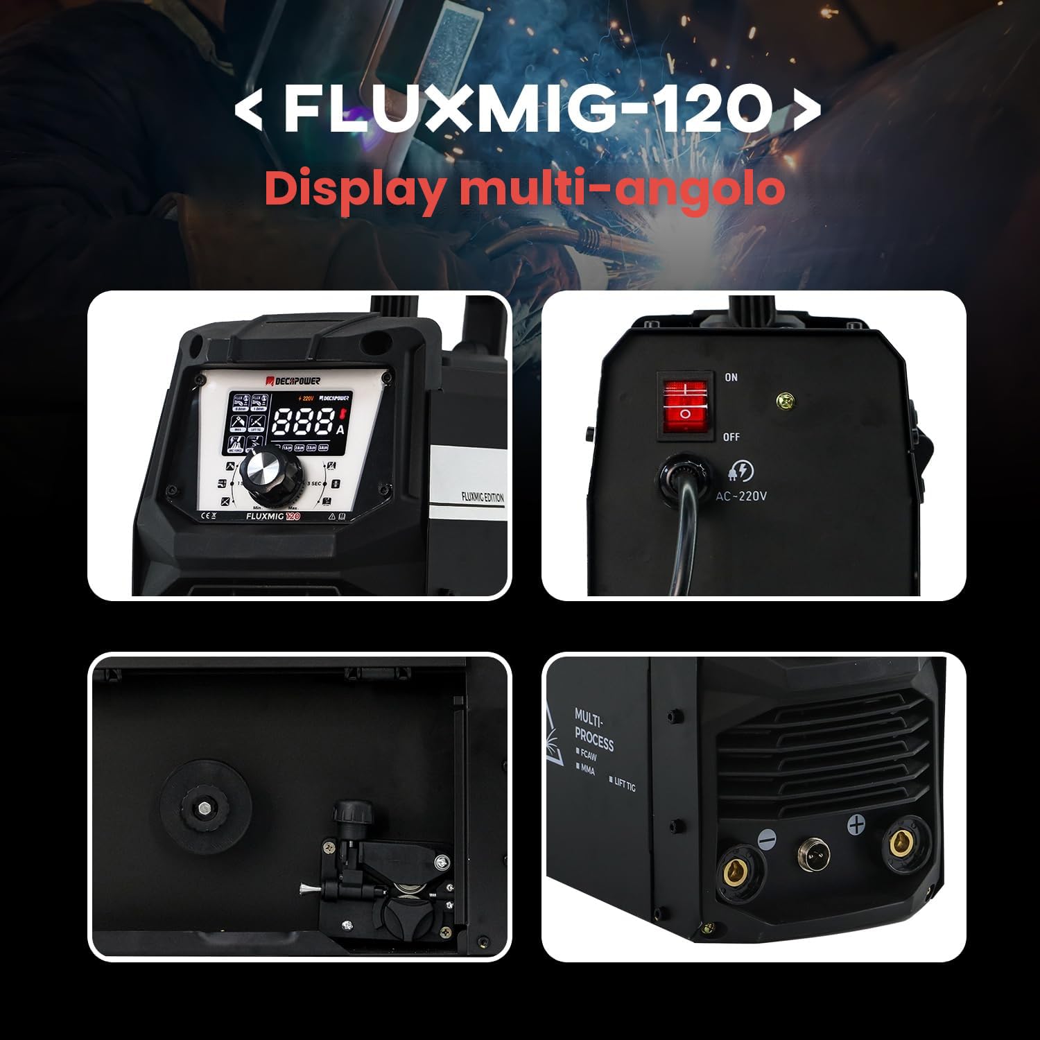 Decapower 220V Saldatrice 120A Arco Lift TIG FLUX MIG 3 in 1 senza gas FLUXMIG-120