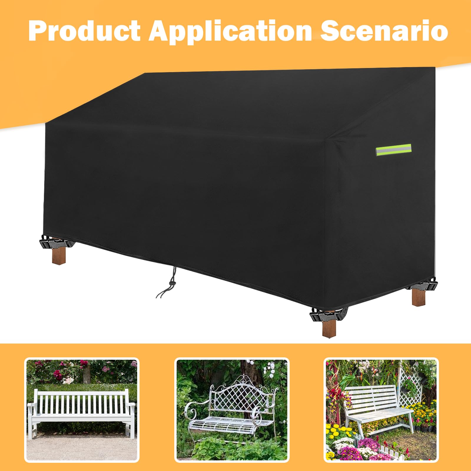 Funda para banco de jardín de 3 plazas, 165 x 67 x 65/91 cm, impermeable, resistente al viento, resistente a los rayos UV