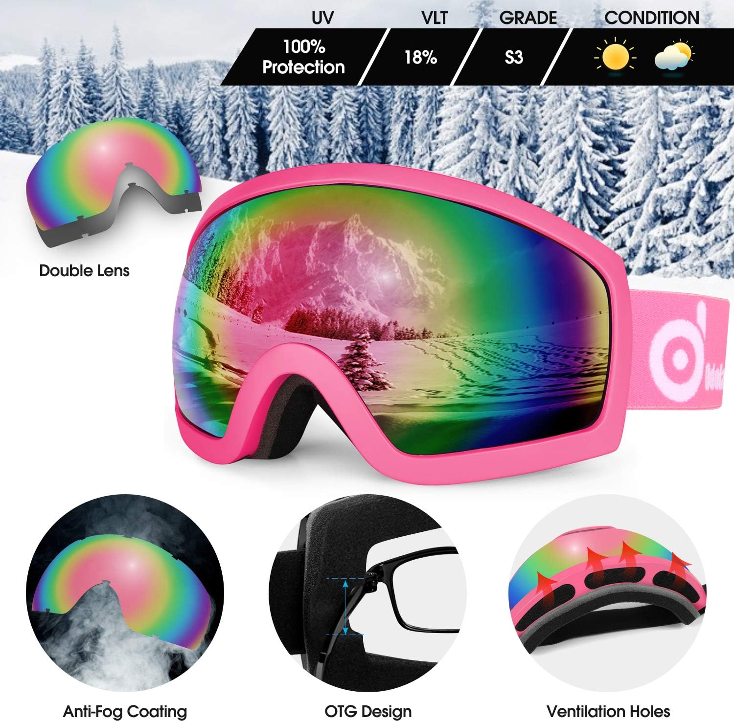 Odoland Snow Ski Helmet and Goggles Set, Sports Helmet and Protective Glasses - Shockproof/Windproof Protective Gear for Skiing, Snowboarding, Motorcycle Cycling, Snowmobile : Sports & Outdoors