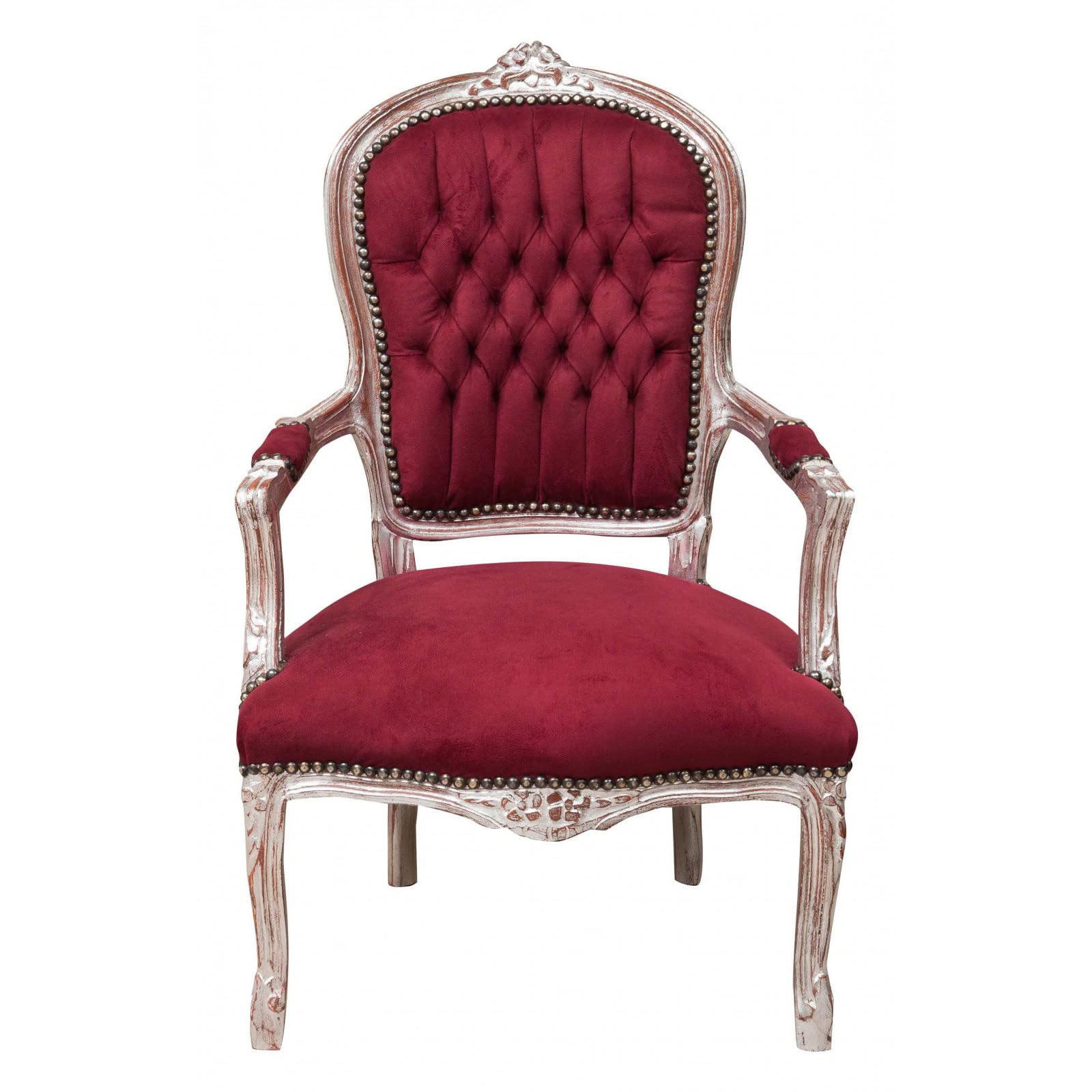 Biscottini Poltrona barocca 102x67x65 cm | Sedie luigi XVI imbottite | Sedia salotto in velluto rosso stile francese | Poltrone stile particolare