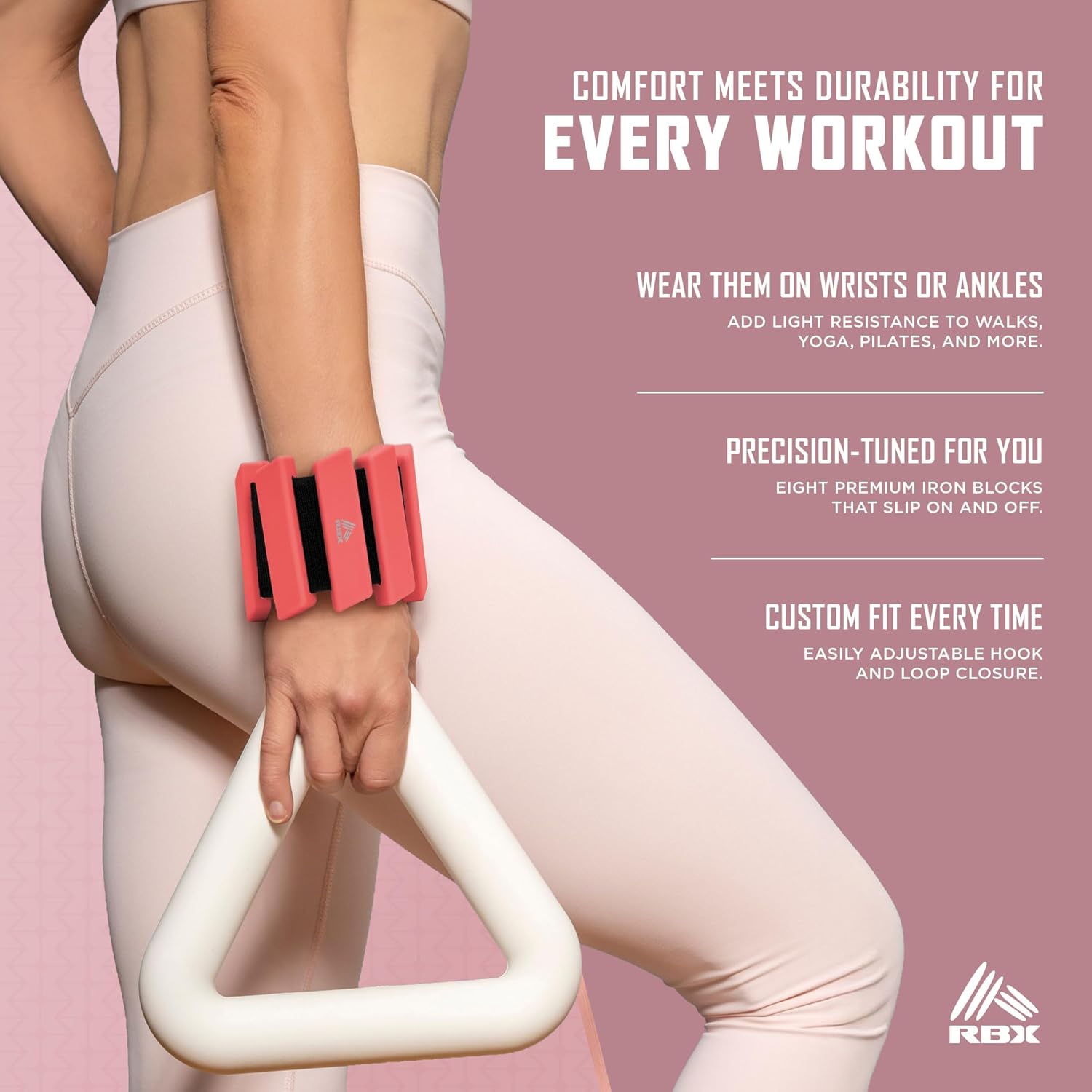 RBX Adjustable Ankle & Wrist Weights, Customizable for Pilates, Yoga, Walking, Barre, Home Workouts & Strength Training