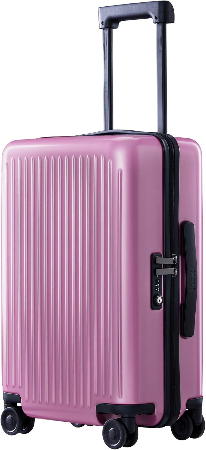 NINETYGO Carry on Luggage 22x14x9 with Spinner Wheels, 100% Polycarbonate Geometric Hardside Luggage with TSA Lock, Lightweight Suitcase & Stylish Sleek Design (20-Inch Purple Pink)