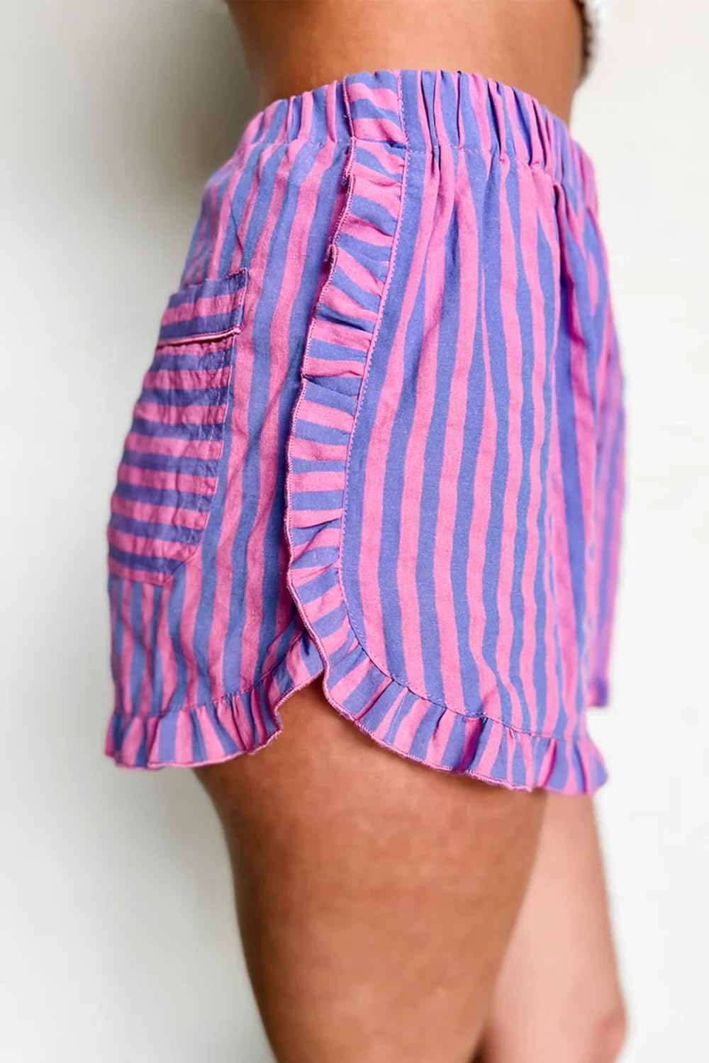 Women's Ruffled Shorts Plaid Print High Waist Lace Drawstring Lounge Shorts Gingham Y2K Beach Trendy Bottoms