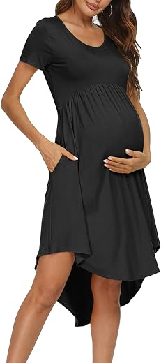 levaca Women's Maternity Empire Waist Loose Swing Pregnancy Casual Midi Dress