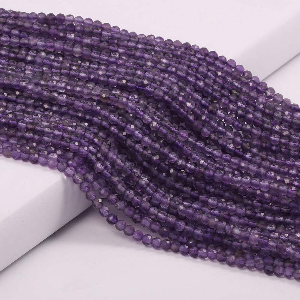 Natural Faceted Amethysts Beads Natural Stones Loose Bead for Jewelry Making Bracelet Necklace (Size 2mm,Length 15")
