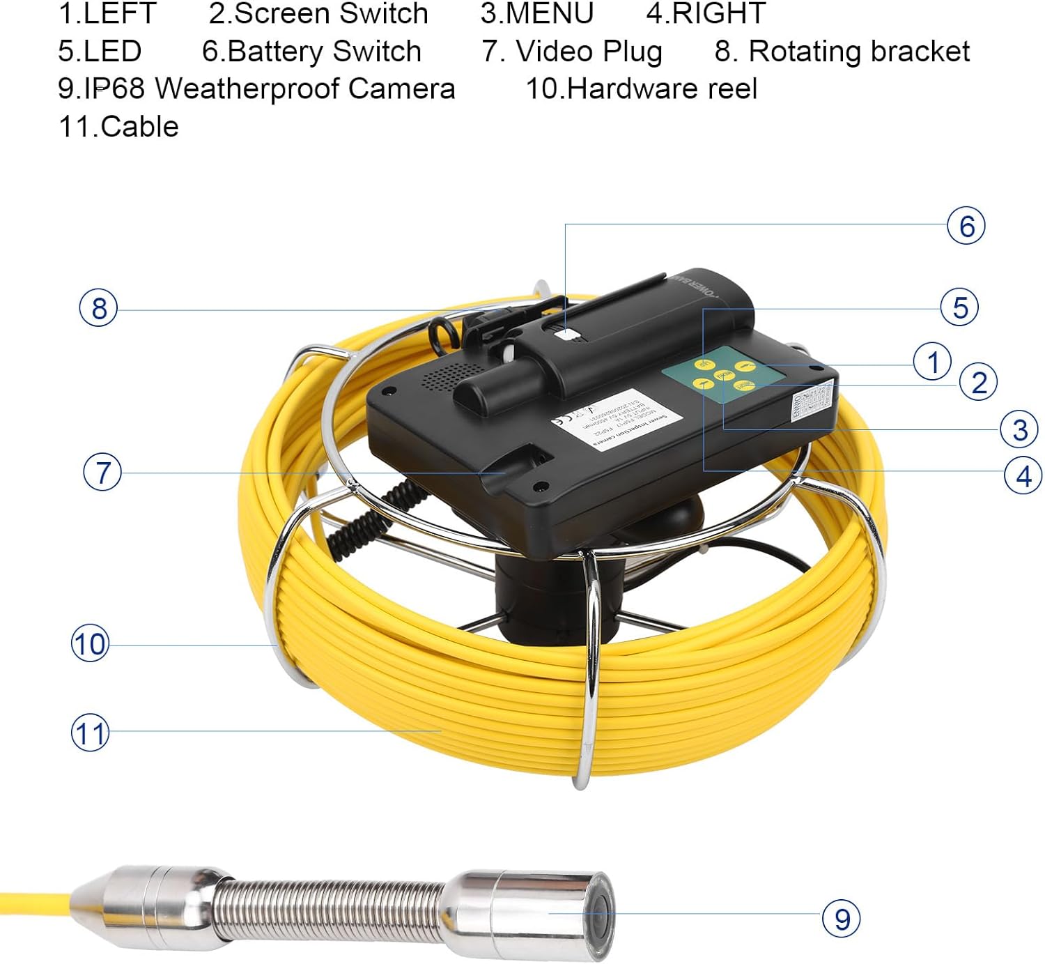 Pongnas IP68 Handheld Sewer Inspection Camera with 8 LED Lights,40M Portable Drain Pipe for Home & Industrial Use