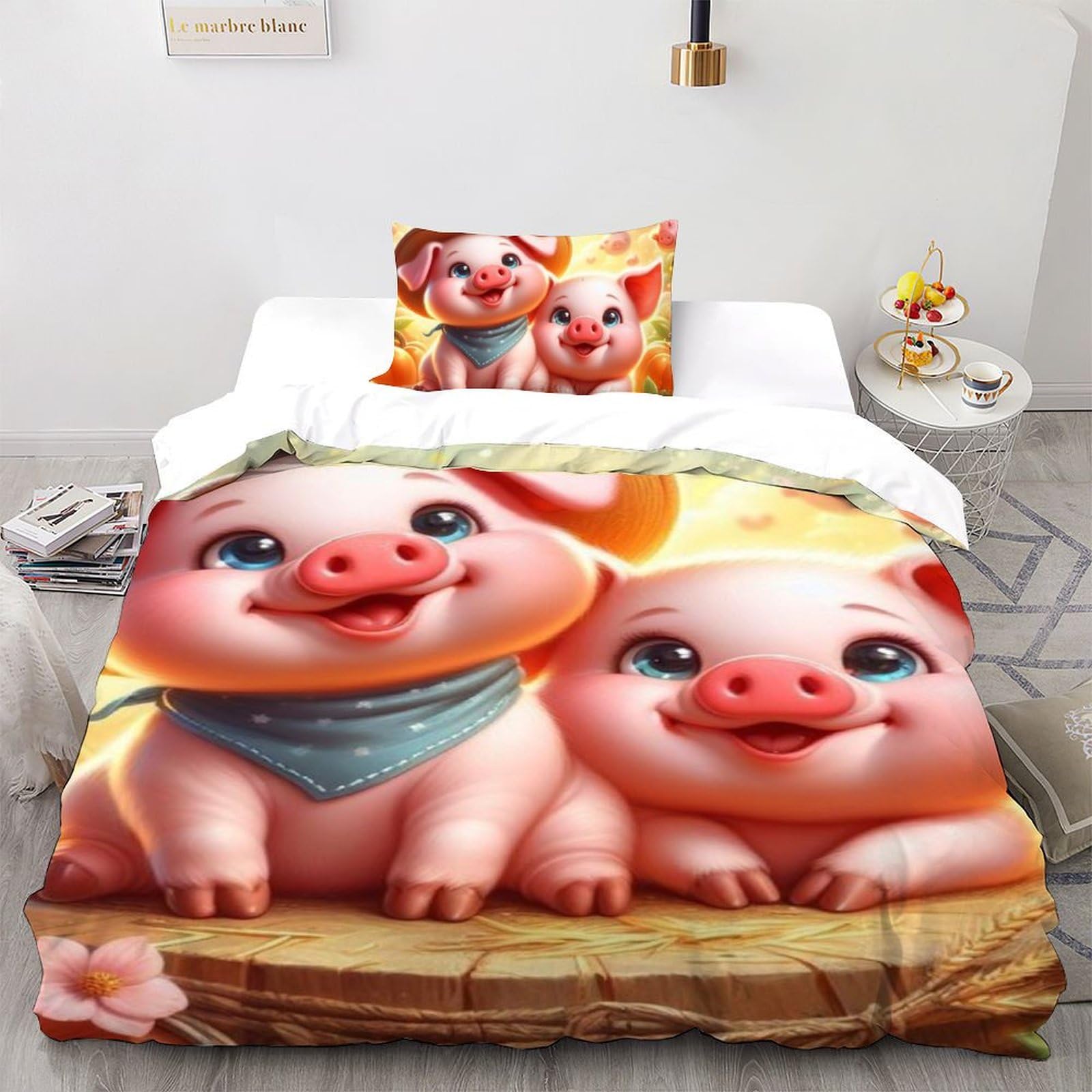 Housse de couette porcs imprimé 3D animaux le cadeau idéal en microfibre pour un lit enfant single
