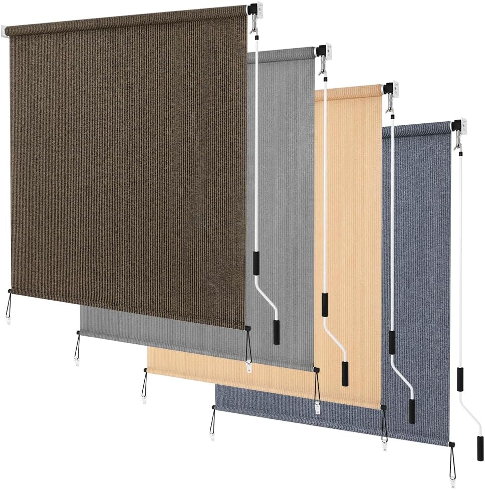 KELIXU Patio Shades Roll Up Outdoor Blind, 6’ W x 6’ H Cordless Sun Shade Privacy Screen with 90% UV Protection Exterior Roller Shade Cloth for Porch Pergola Backyard Windows Balcony, Mocha 72"W x 72"H Mocha