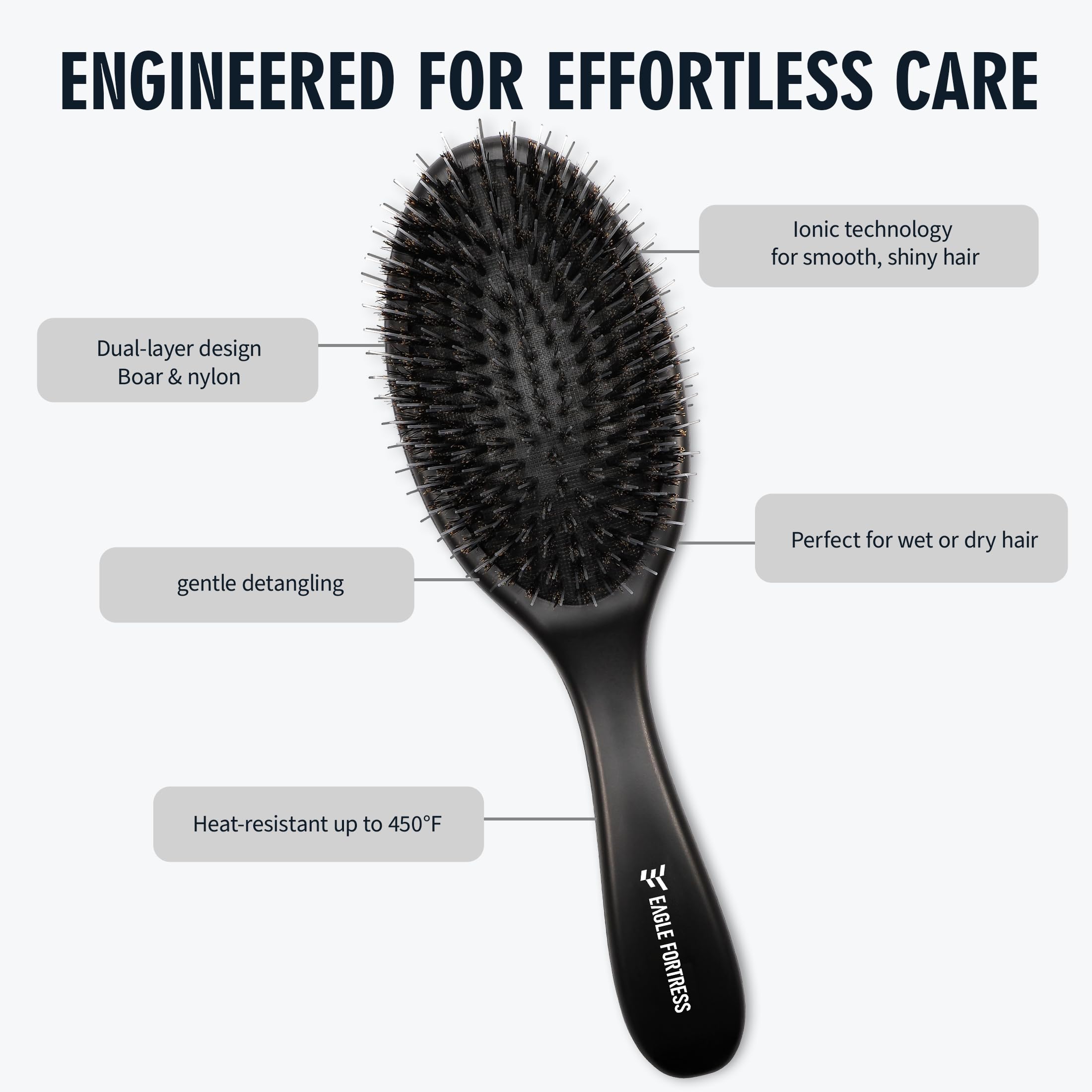 EAGLE FORTRESS Cepillo desenredante para el cabello, cepillo de cerdas de jabalí, cepillo ovalado con cerdas de nailon pulido para cabello rizado, cabello liso, todo tipo de cabello