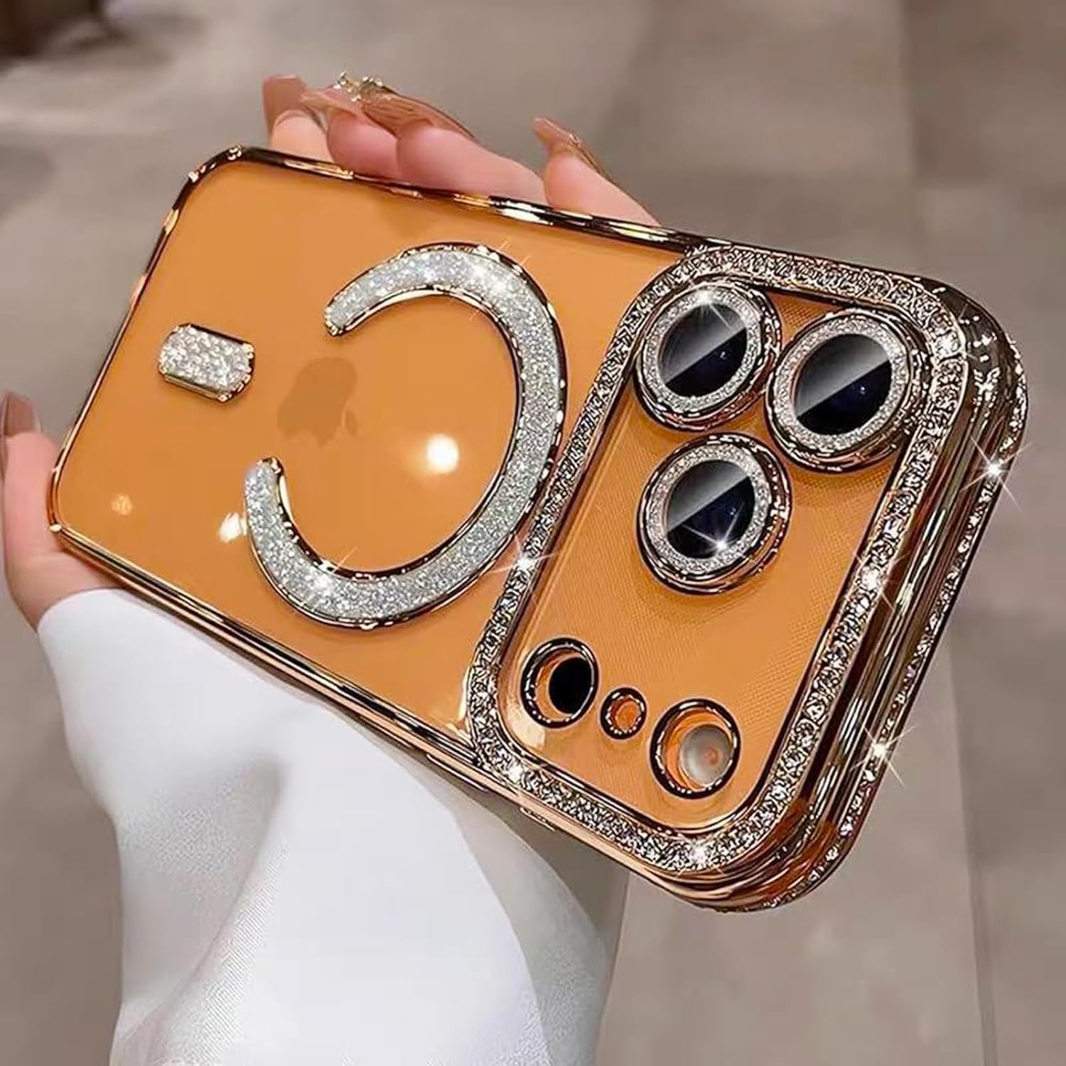 Magnetic Sparkle Diamond for iPhone 17 Pro Max Case[Compatible with MagSafe] Sparkle Diamond Camera Protection Shockproof Clear Cute Glitter Bling for Women and Girls,Gold