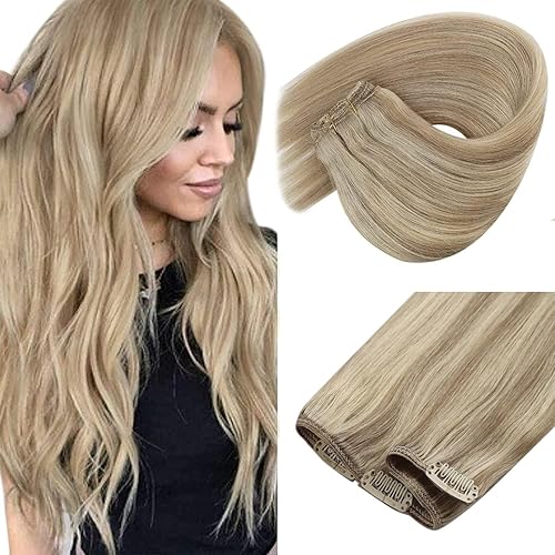 Sunny Hair Clip in Hair Extensions Straight Human Hair Clip in Extensions Remy Clip in Hair Extensions Real Human Hair Extensions Clip ins Golden Blonde Highlights Light Blonde 12inch
