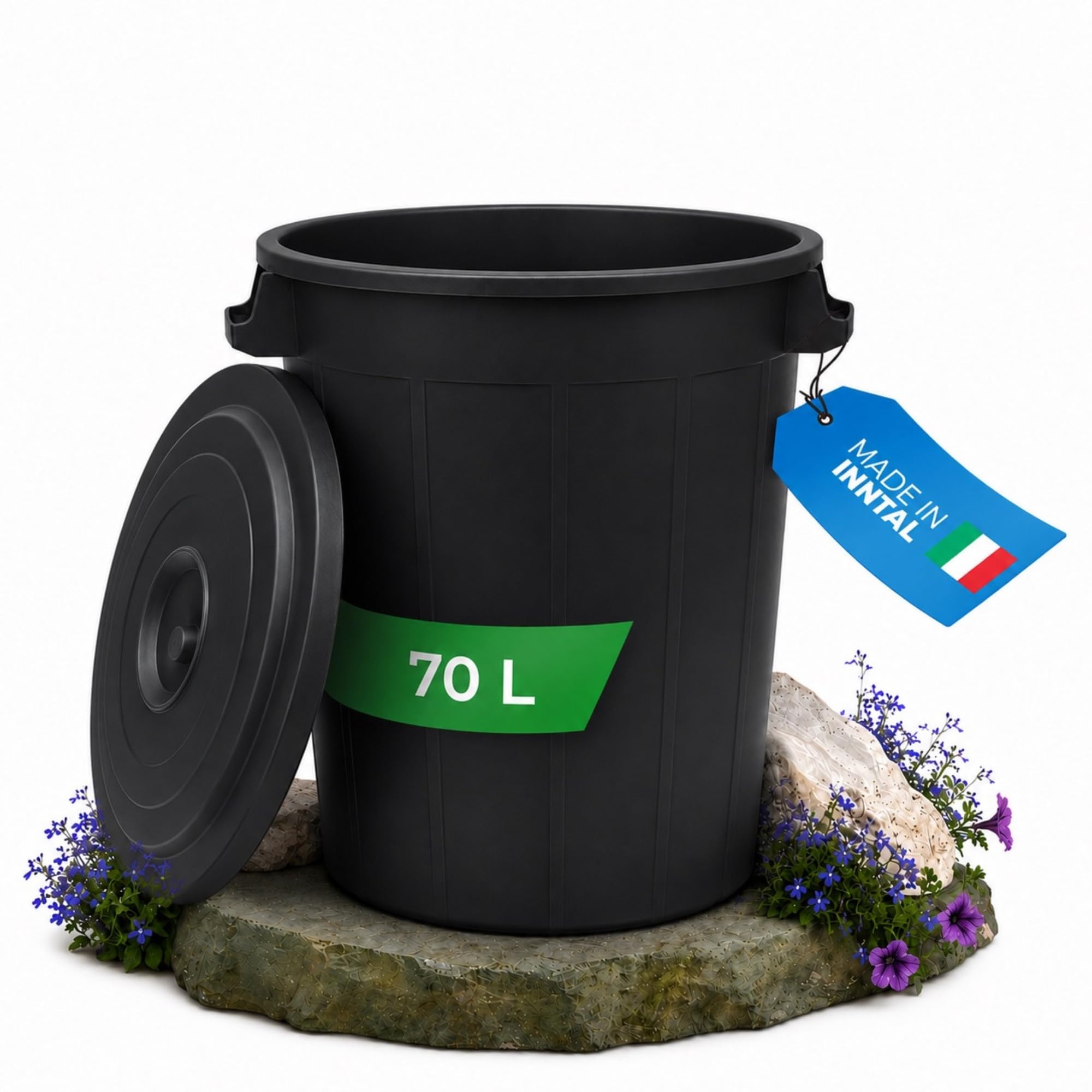 YourCasa Pojemnik na śmieci 70 l – kosz na śmieci z zamykaną pokrywą – pojemnik z uchwytami do przenoszenia do ogrodu – mały pojemnik na pokarm lub deszczówkę – mały pojemnik na wodę – mały