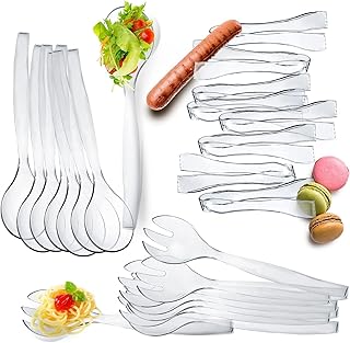 HD Disposable Serving Utensils Set (12), 10' Spoons, 6.5' Tongs, Clear