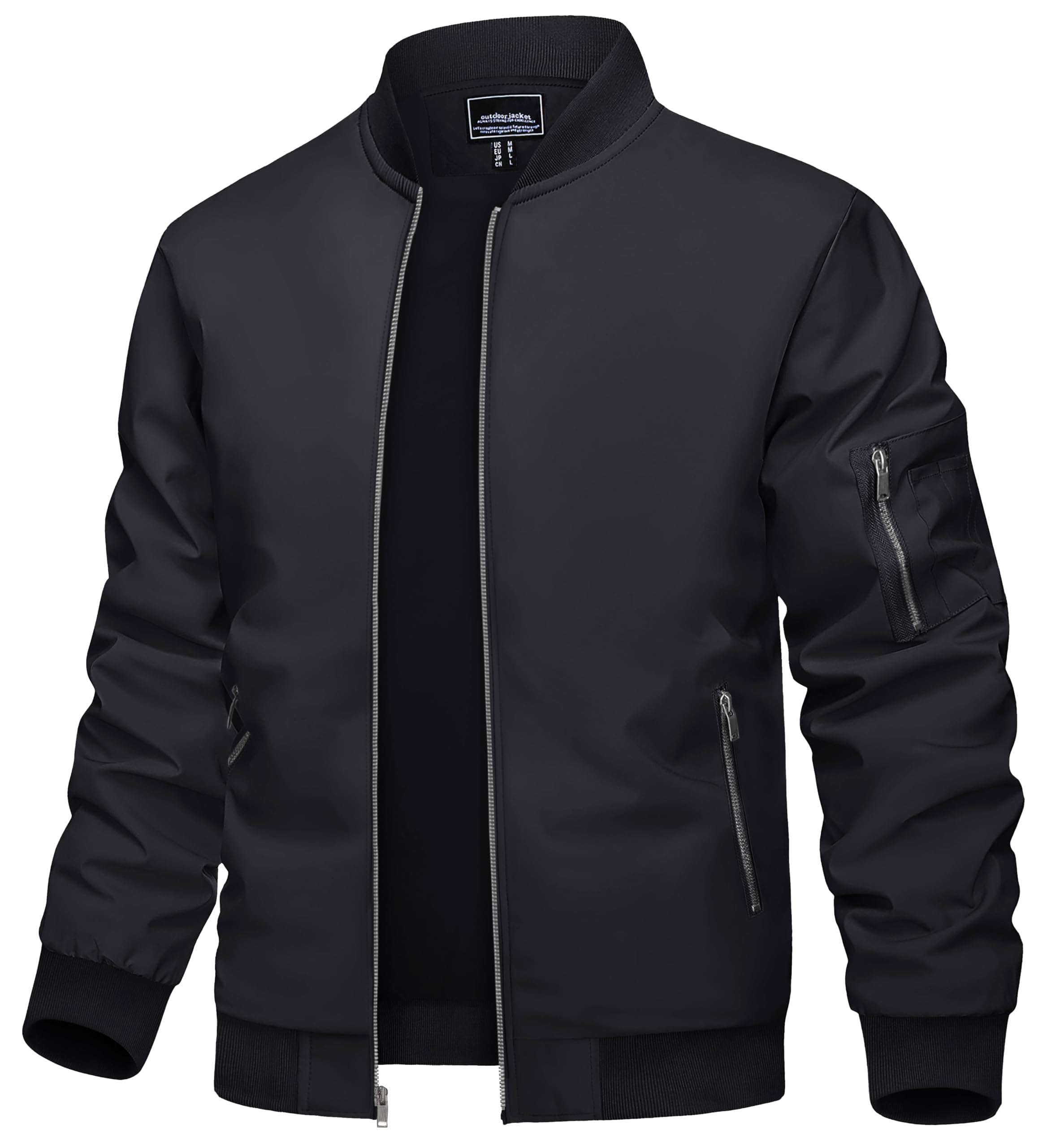 TACVASEN Chaqueta bombardero para hombre, chaqueta ligera de transición, chaqueta de aviador, cuello alto, otoño, primavera, Blouson con bolsillos con cremallera