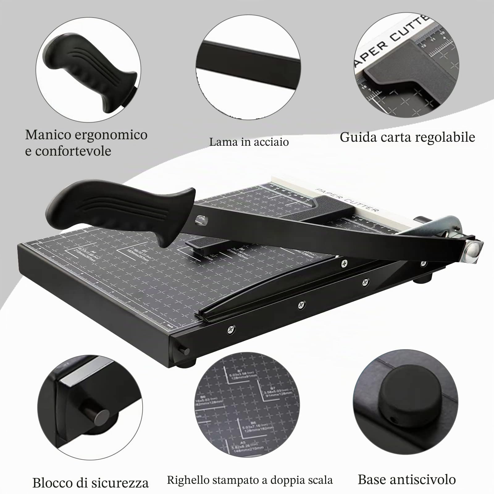 Taglierina professionale A4, Taglierina a leva per scuola e ufficio, 32 x 25 x 3 cm, Nero
