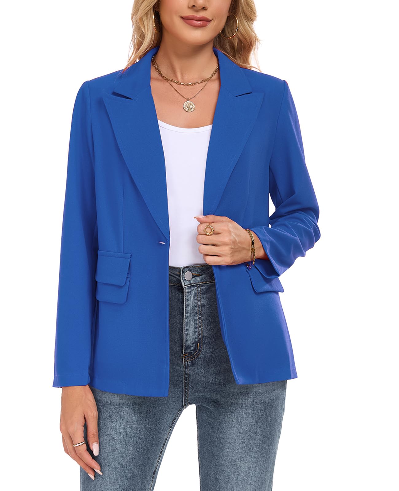 Womens Casual Blazer Long Sleeve Open Front Lapel Button Blazers Work Office Blazer Jacket with Pockets
