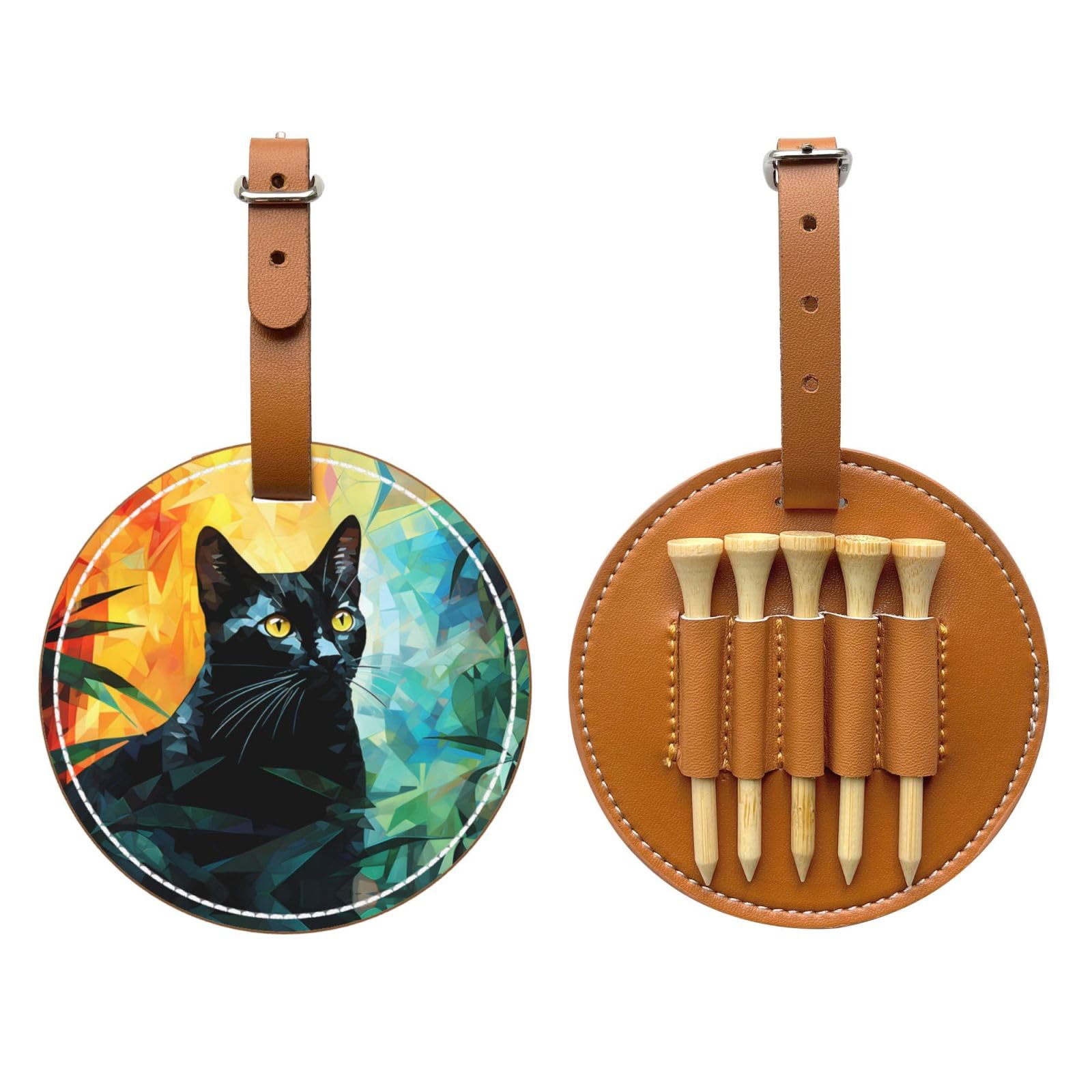 Geometric Black Cat Brown Printed golf tee storage bag - portable design, easy to organize tee