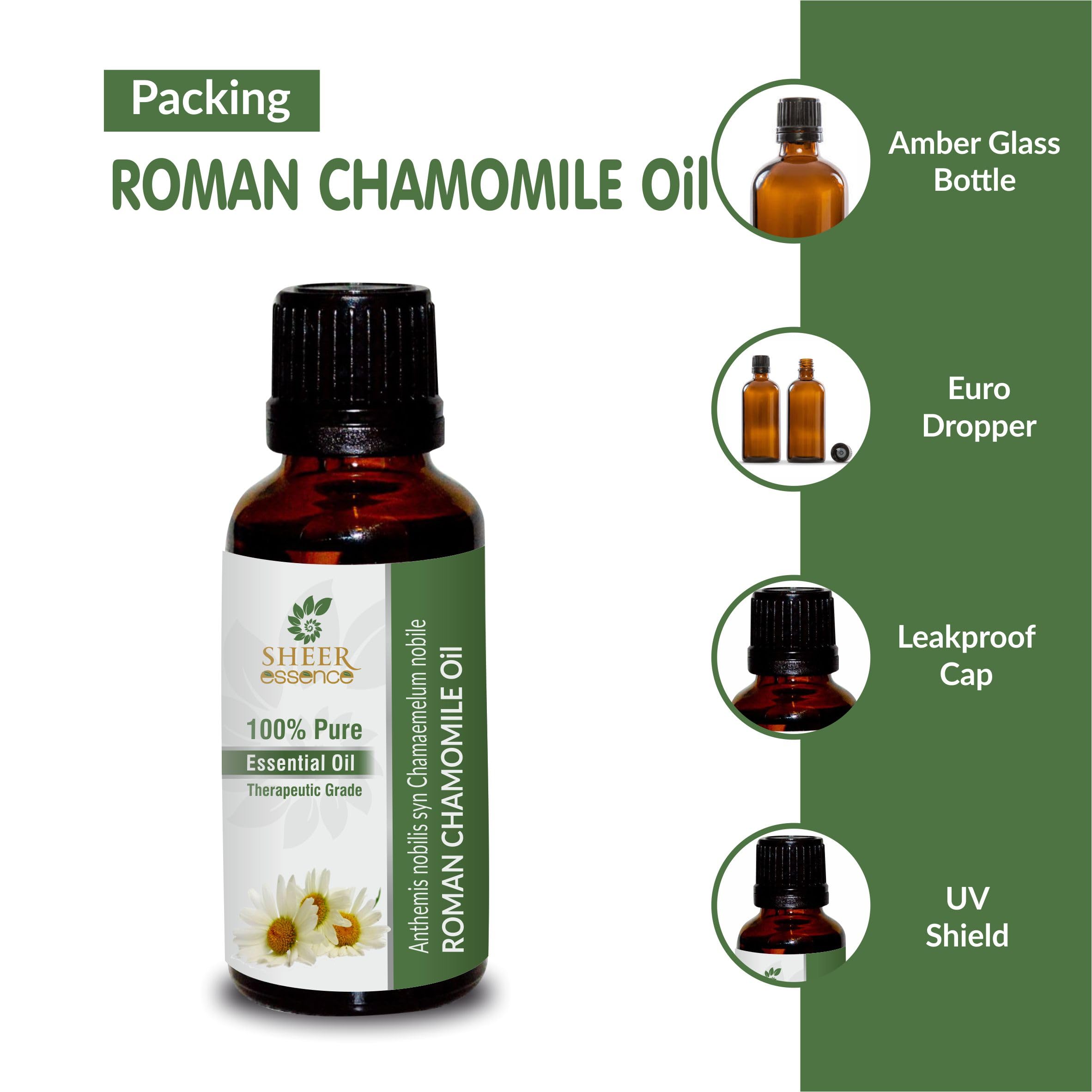 Roman Chamomile Oil (Anthemis Nobilis Syn Chamaemelum Nobile) Essential Oil 100% Pure Natural Undiluted Uncut Therapeutic Grade Oil 0.33 FL.OZ