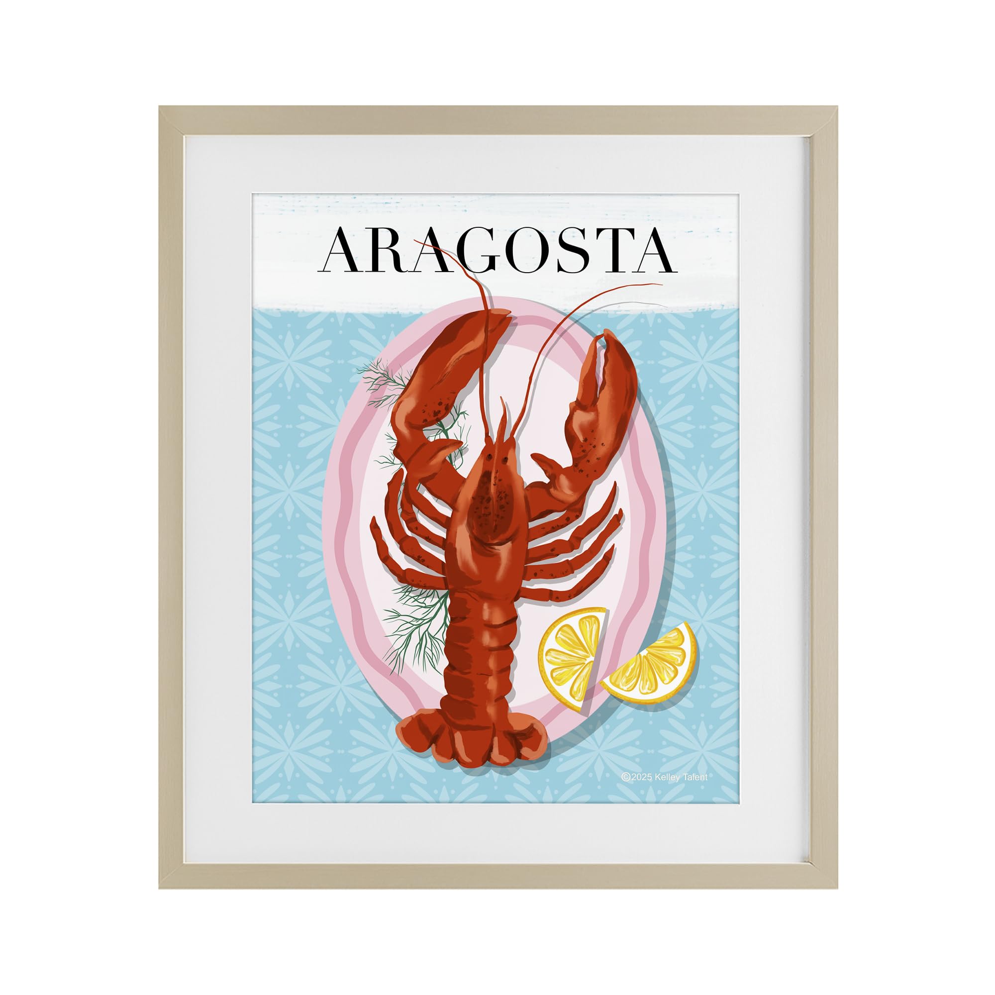 Stupell Industries Harvest Pine (Textured) 'Aragosta Lobster Dish'| Framed Print Under Glass