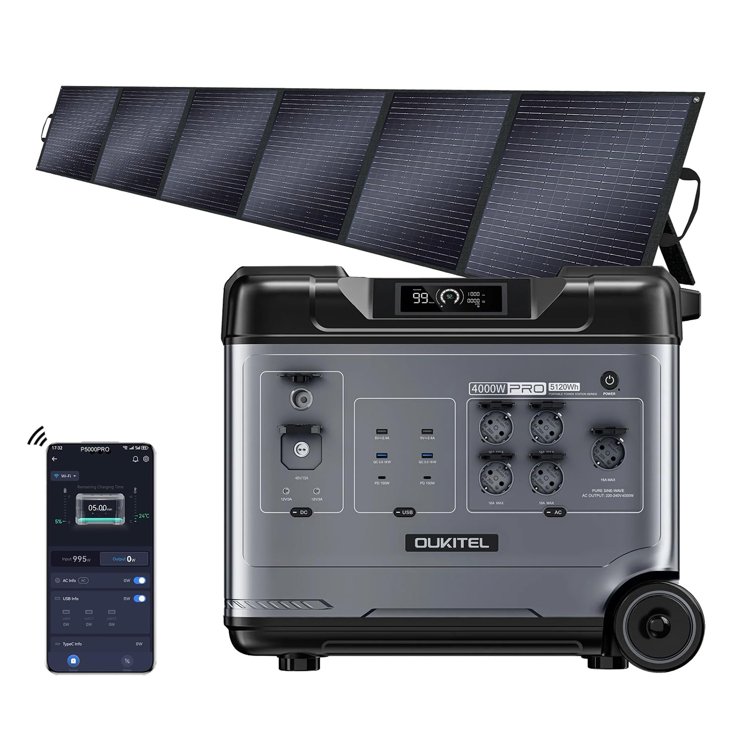 OUKITEL P5000 Pro Estacion de Energia Portatil 4000w, 5120Wh Generador Electrico Solar con Aplicación, Batería LiFePO4, 15 Puertos, Portable Power Station para Camping, Viajes, Emergencia — view 11