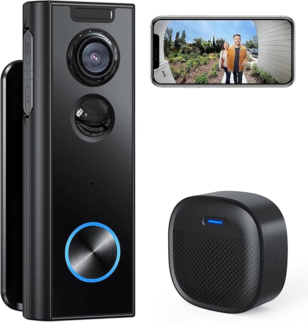 XTU 2K Wireless Video Doorbell Camera No Subscription with Chime & Multi-Angle Bracket, Two-Way Audio, Human Detection, Night Vision, Battery Powered, Compatible with Alexa and Google Home