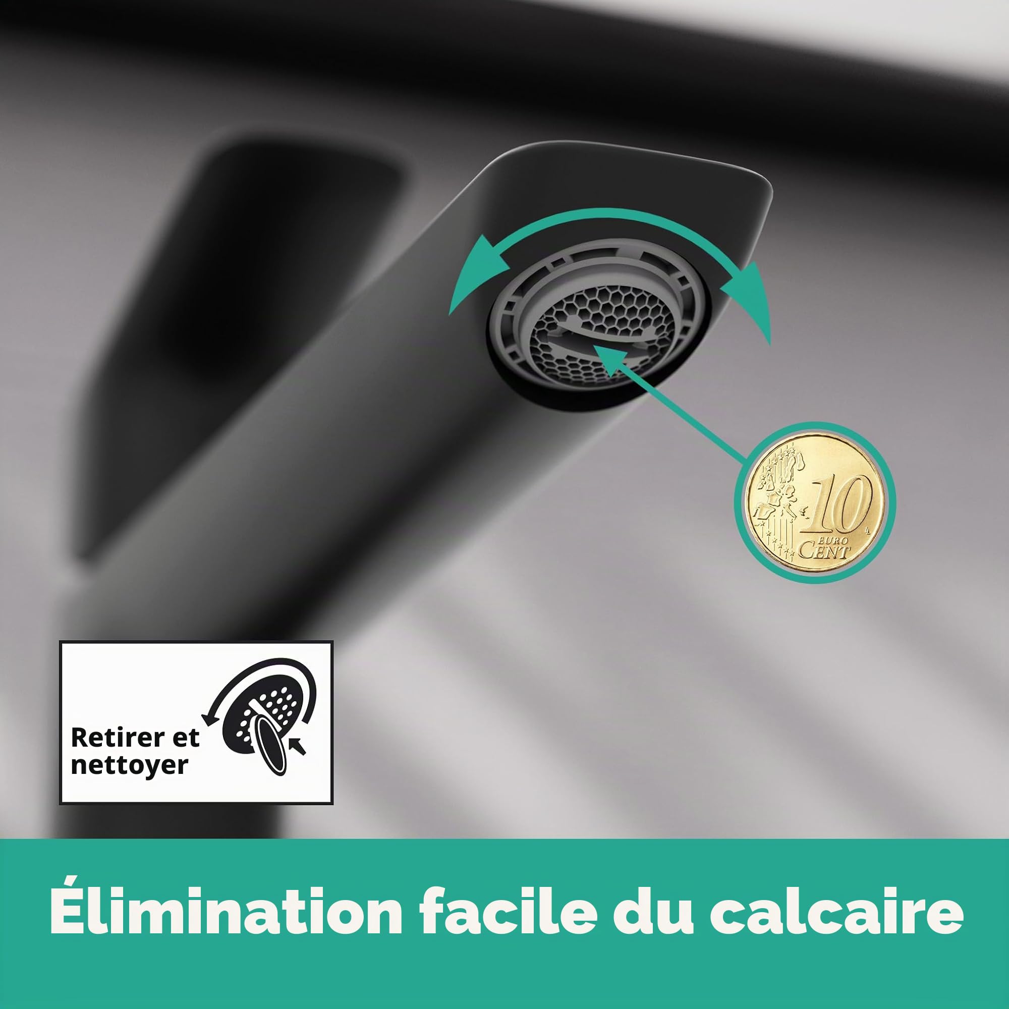 hansgrohe Logis Fine - Mitigeur de lavabo sans tirette ni vidage, Robinet de salle de bain avec hauteur sous bec 240 mm, économie d'eau (EcoSmart), Noir mat, 71258670