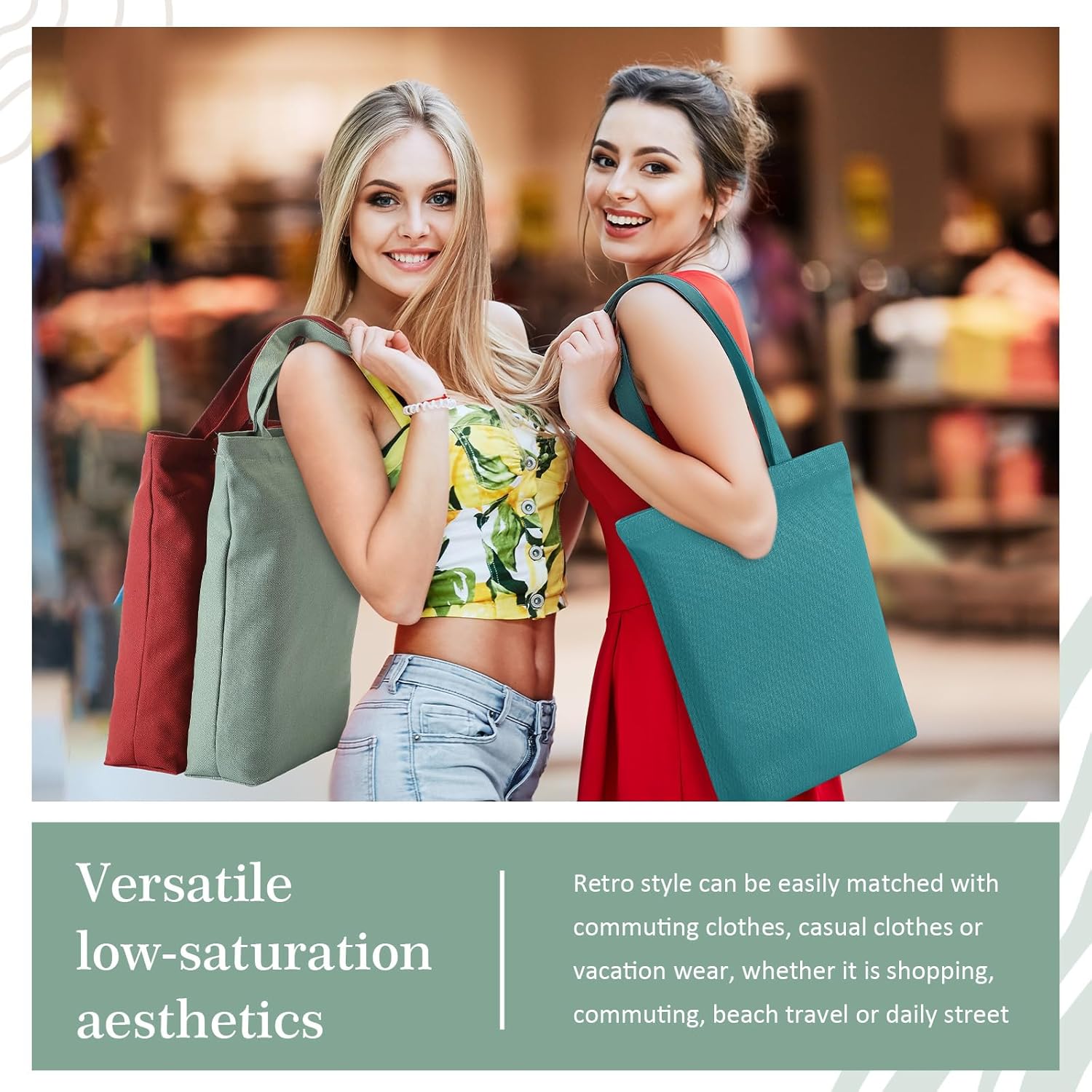 12 Pcs Housekeeping Week Gifts Reusable Boho Canvas Tote Bags Bulk for Women Employees Morandi Shopping Bags, Large Capacity Grocery Bag, Stylish Minimalist for DIY Travel Commute Birthday Gift - Image 3