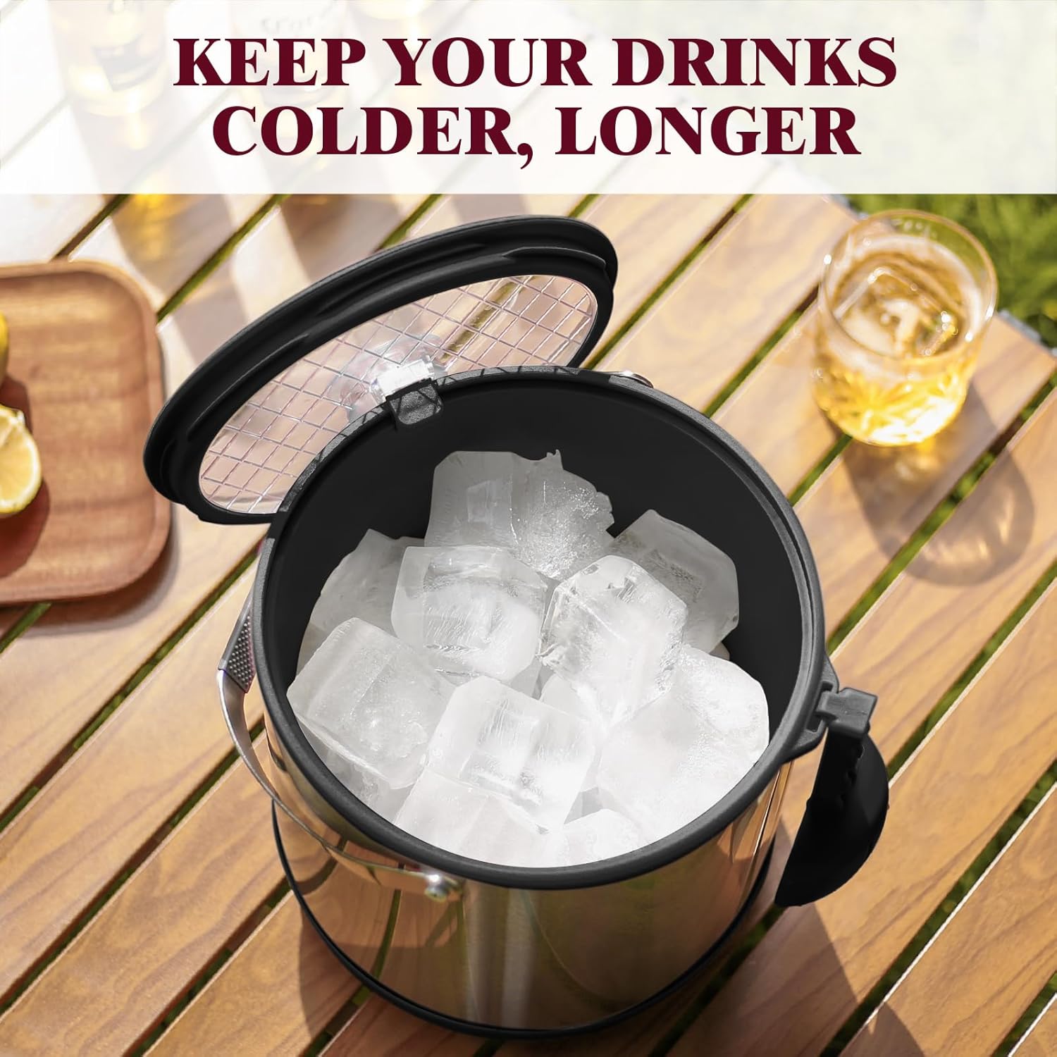 6.8L/7QT Insulated Ice Bucket with Lid & Scoop,Double-Wall Ice Bucket for Parties,Cocktail Bar(Black)