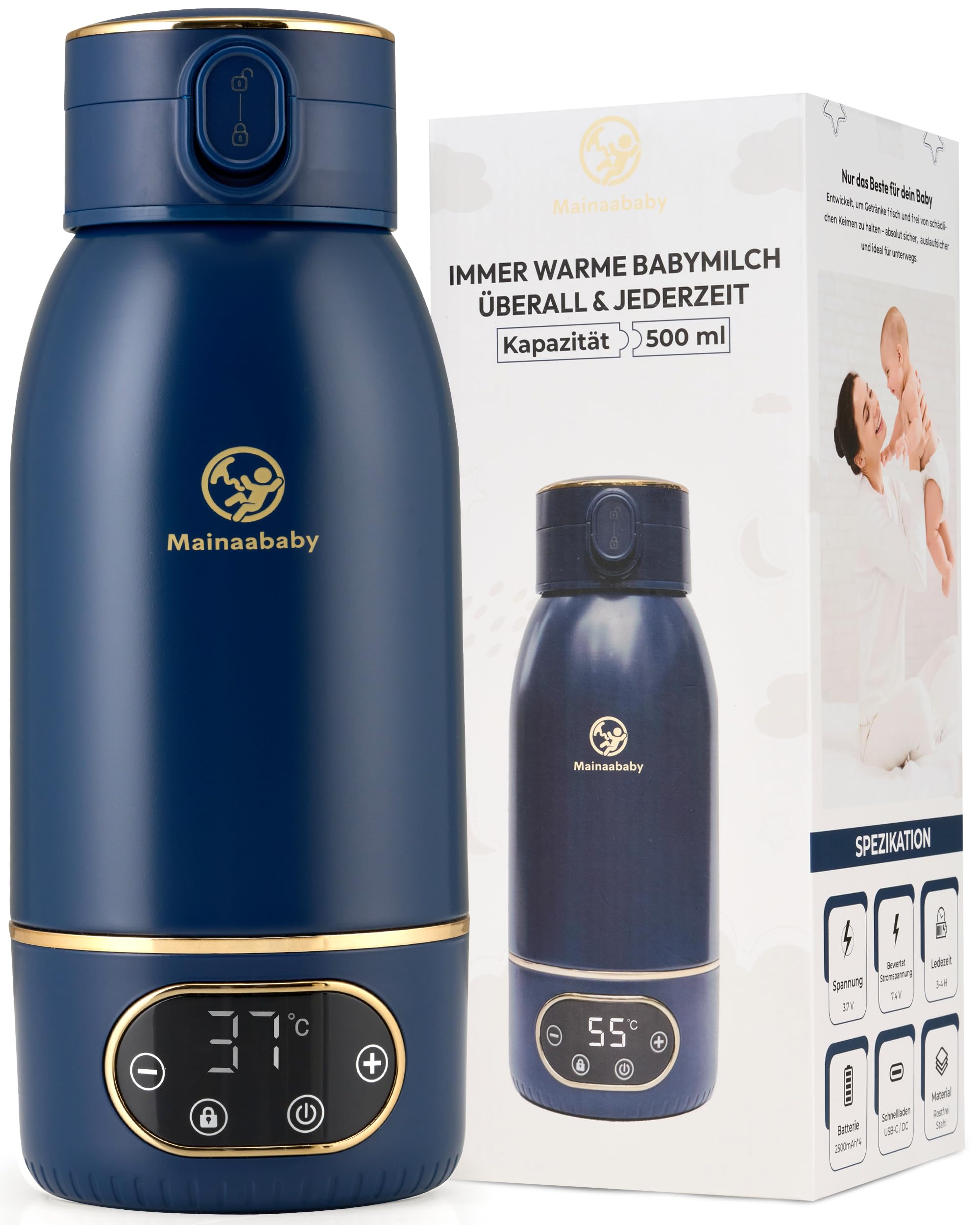 Chauffe-biberon portable pour biberons – Chauffe-biberon avec batterie pour les déplacements – Réglage précis de la température pour chauffer le lait de bébé – Chauffe-biberon compact pour les voyages