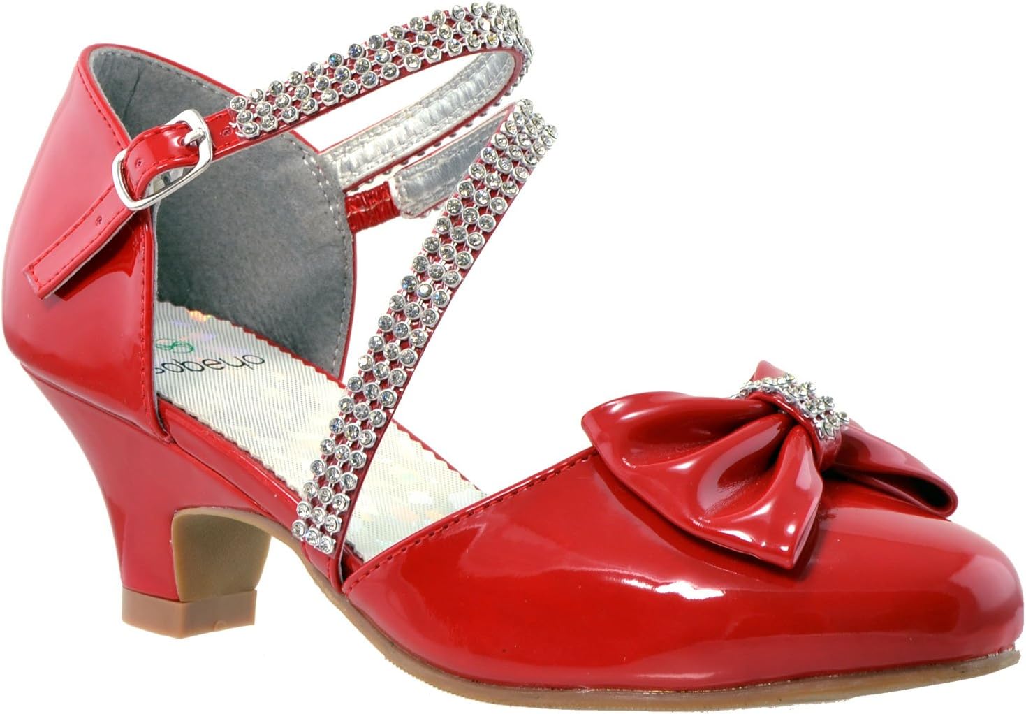 SOBEYO Girls Dress Shoes Rhinestone Bow Accent Kitten Low Heel Sandals