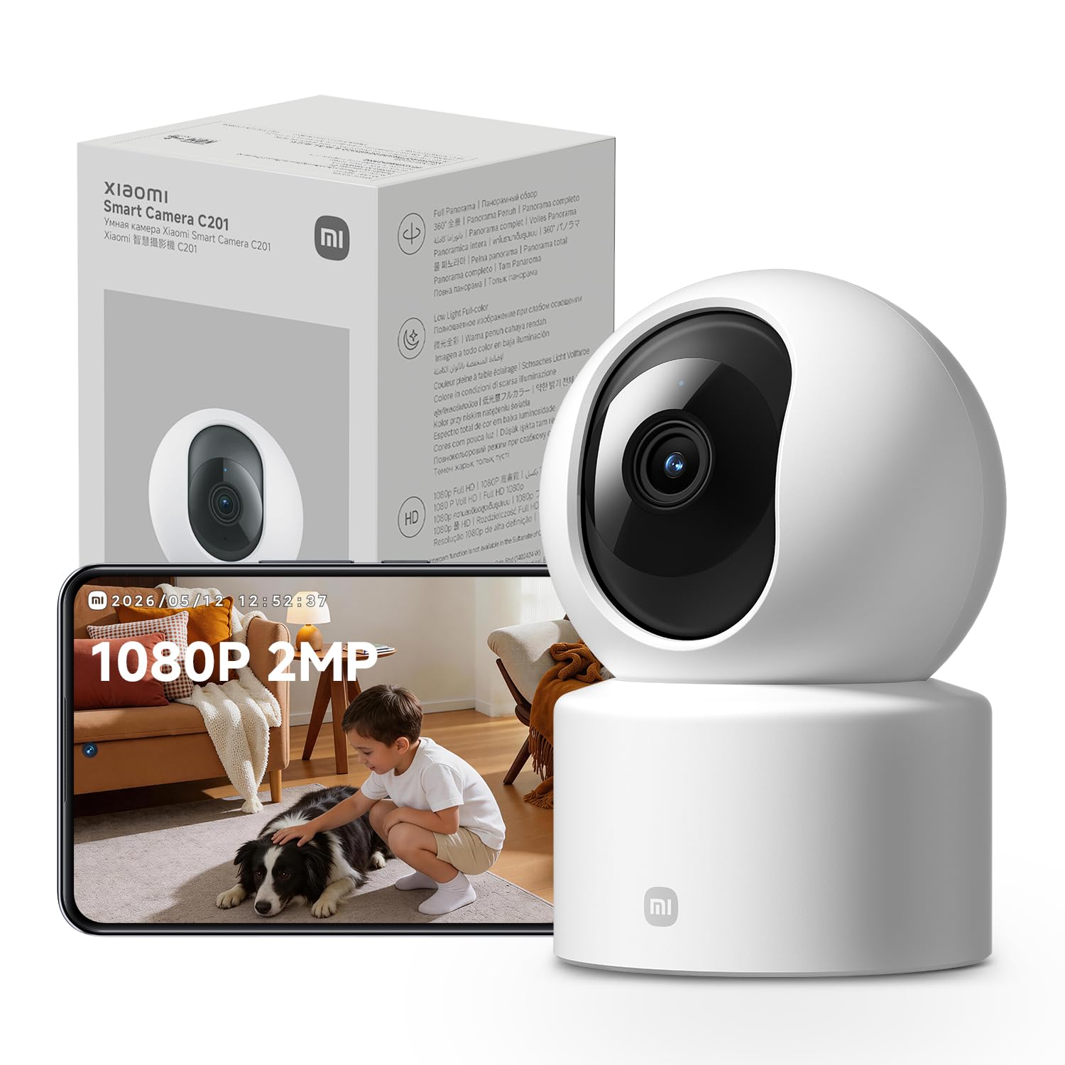 XIAOMI C201 1080p Pan/Tilt Indoor Camera House, WiFi Security Camera, White