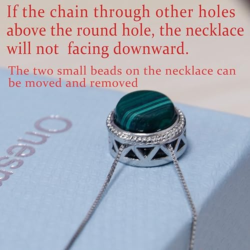 Miniatura 6 de Real Malachite Crystals Stone Necklace - Malachite Healing Crystal Energy Stone Pendant Set-in Luck Pattern on Back, Birthday Gifts Sterling Silver