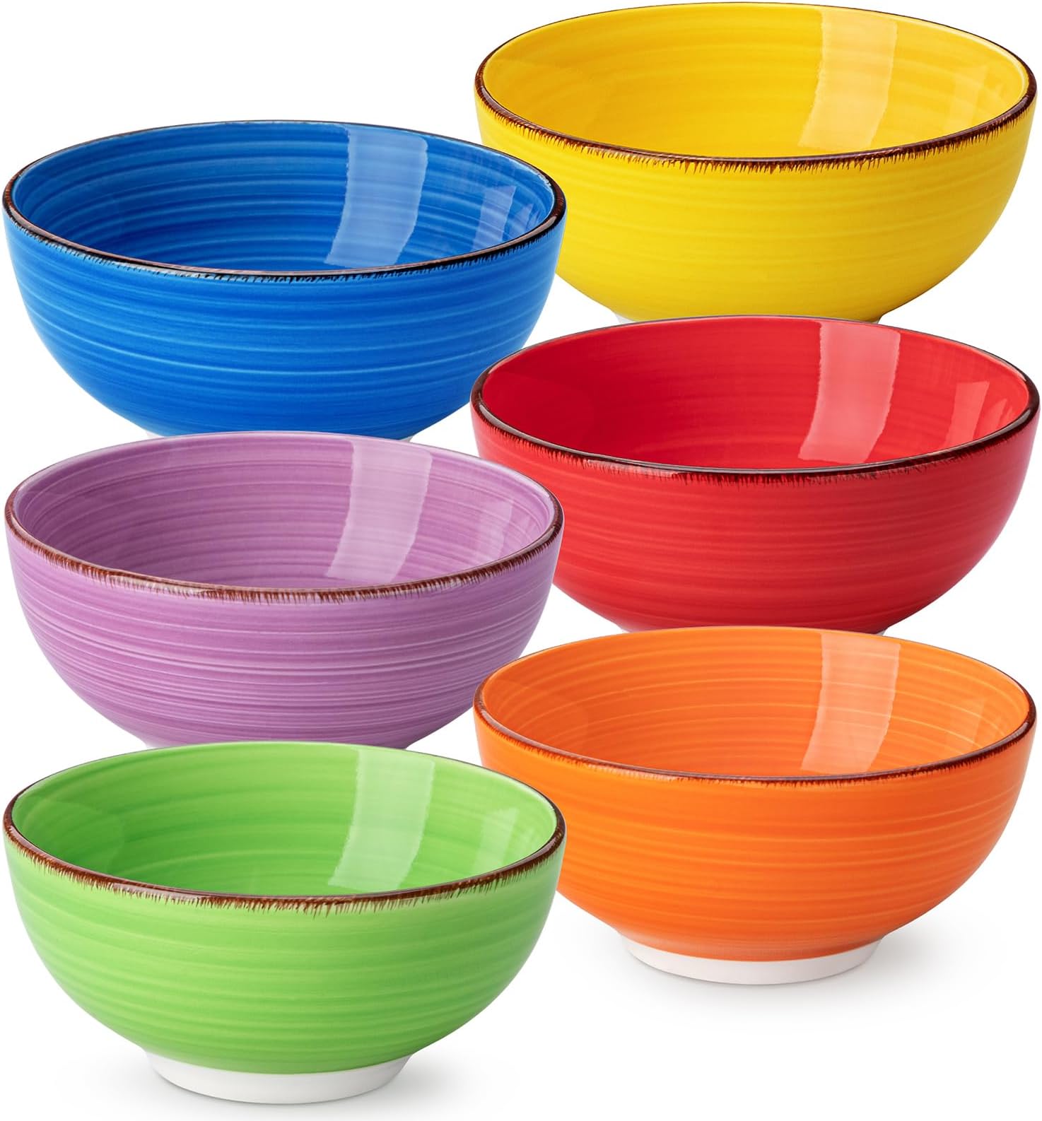 vancasso Bonita Stoneware Dessert Bowls, 6-Piece Bowl Set, 12 oz Salad Bowls, Bowls Set, Ice Cream Bowls, Ceramic Dipping Bowls, Colourful