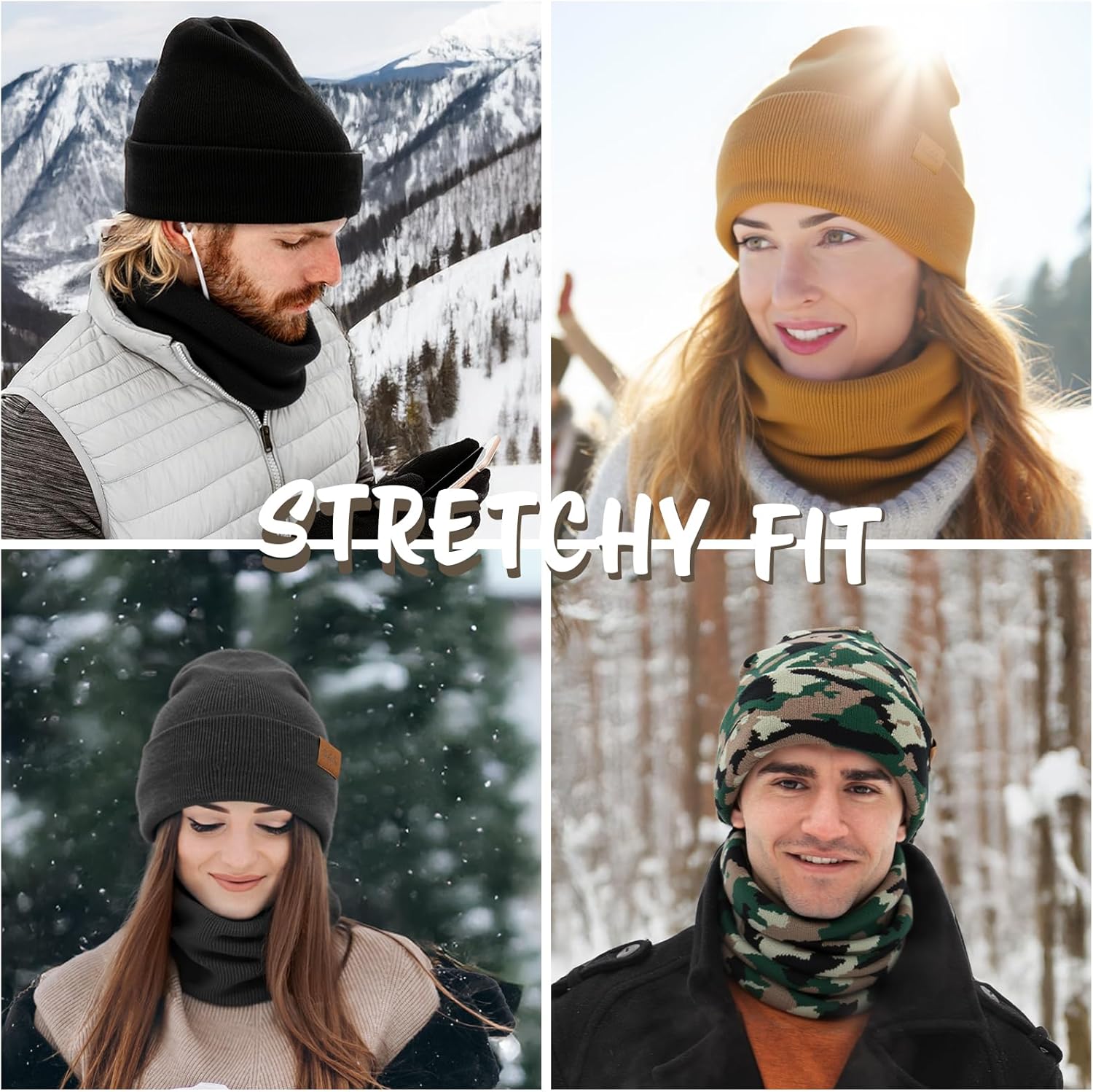 Bebila Winter Beanie Hat Scarf Gloves Set for Men, Thick Knit Hat Warm Neck Fleece Lined Winter Gift - Image 5